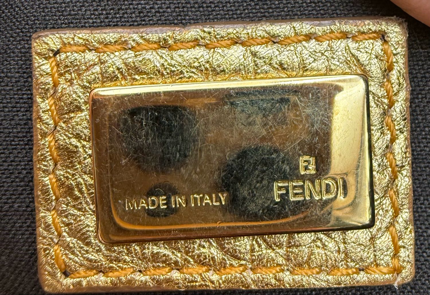 Fendi Pebbled Leather Gold Mini Shoulder