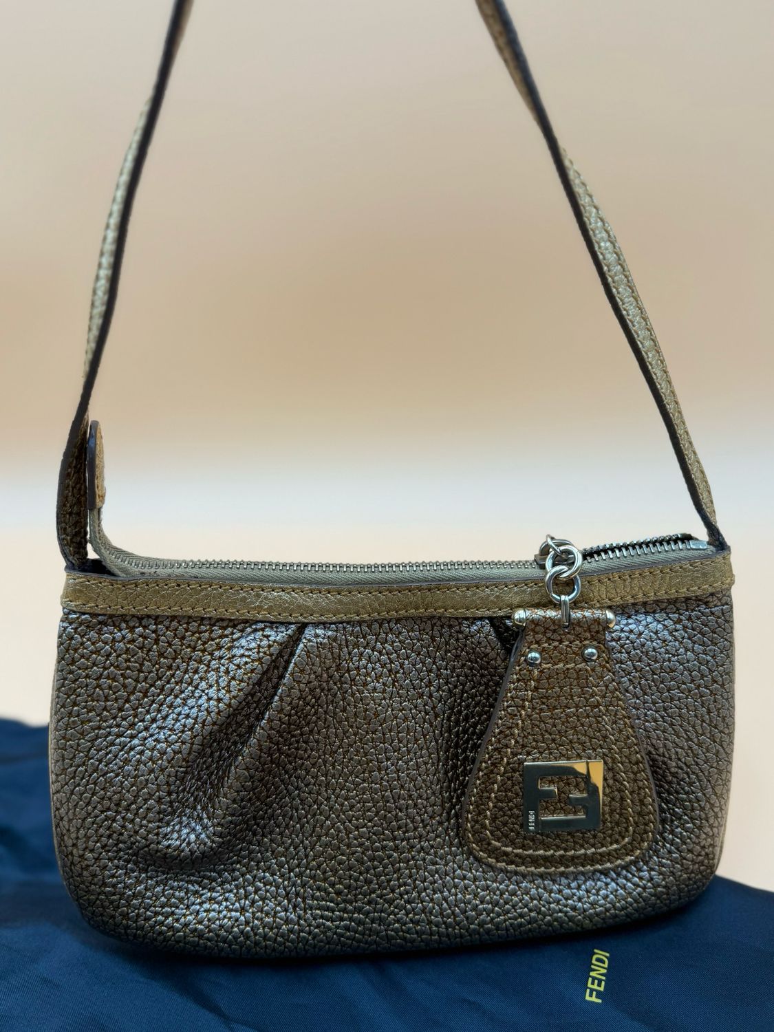 Fendi Pebbled Leather Gold Mini Shoulder