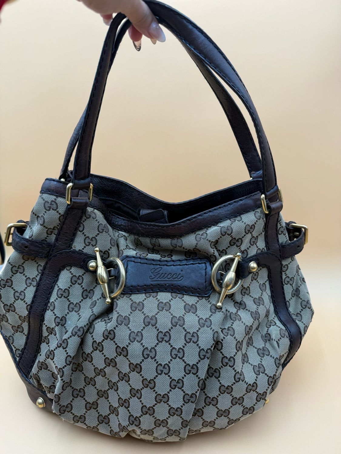 Gucci Monogram Canvas Jockey Tote Shoulder