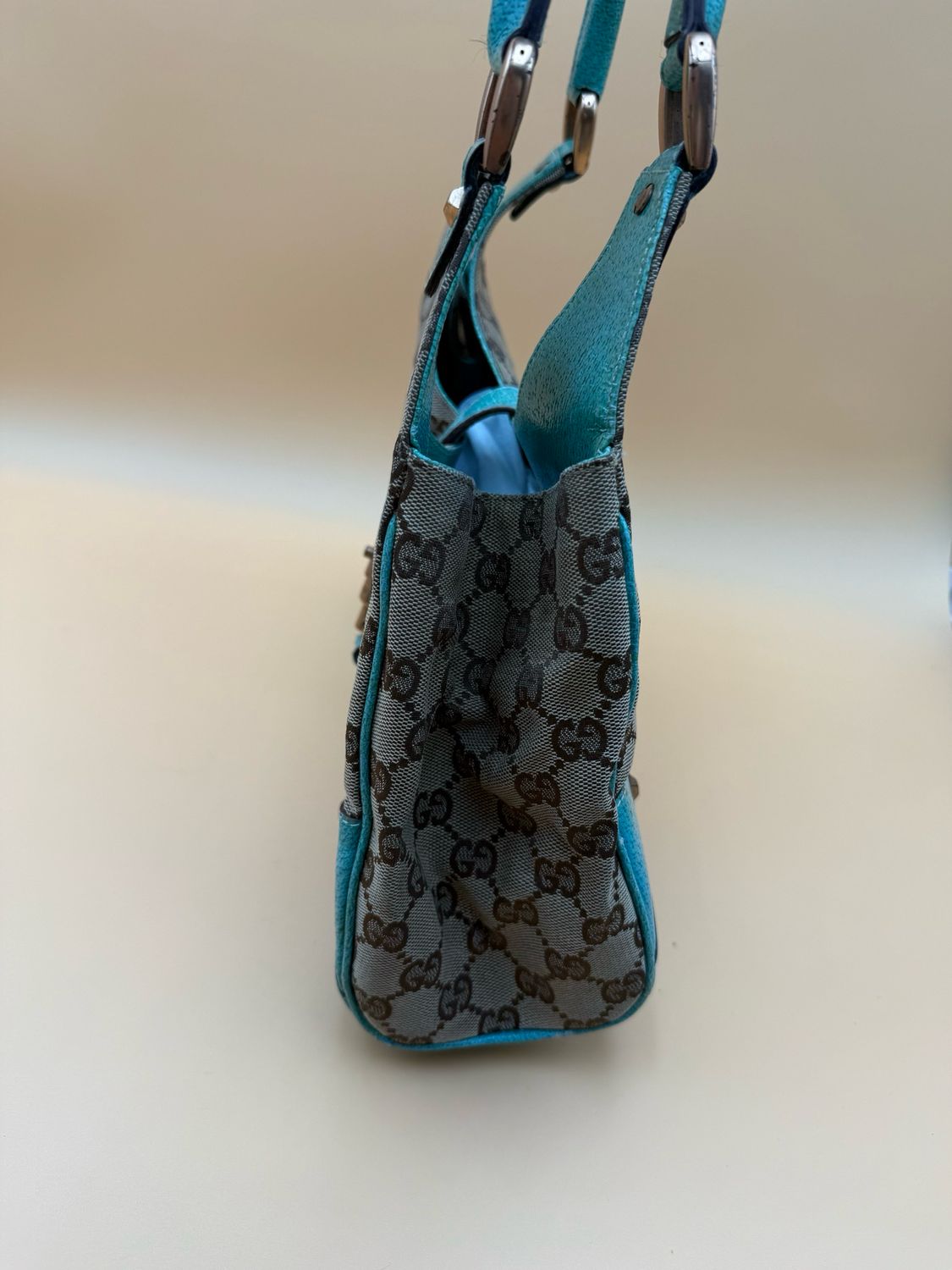 Gucci Canvas Jackie Piston Lock Teal Shoulder