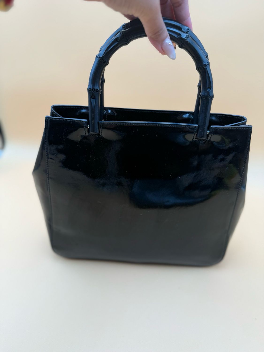 Gucci Bamboo Patent Top Handle Handbag Vernis Sac