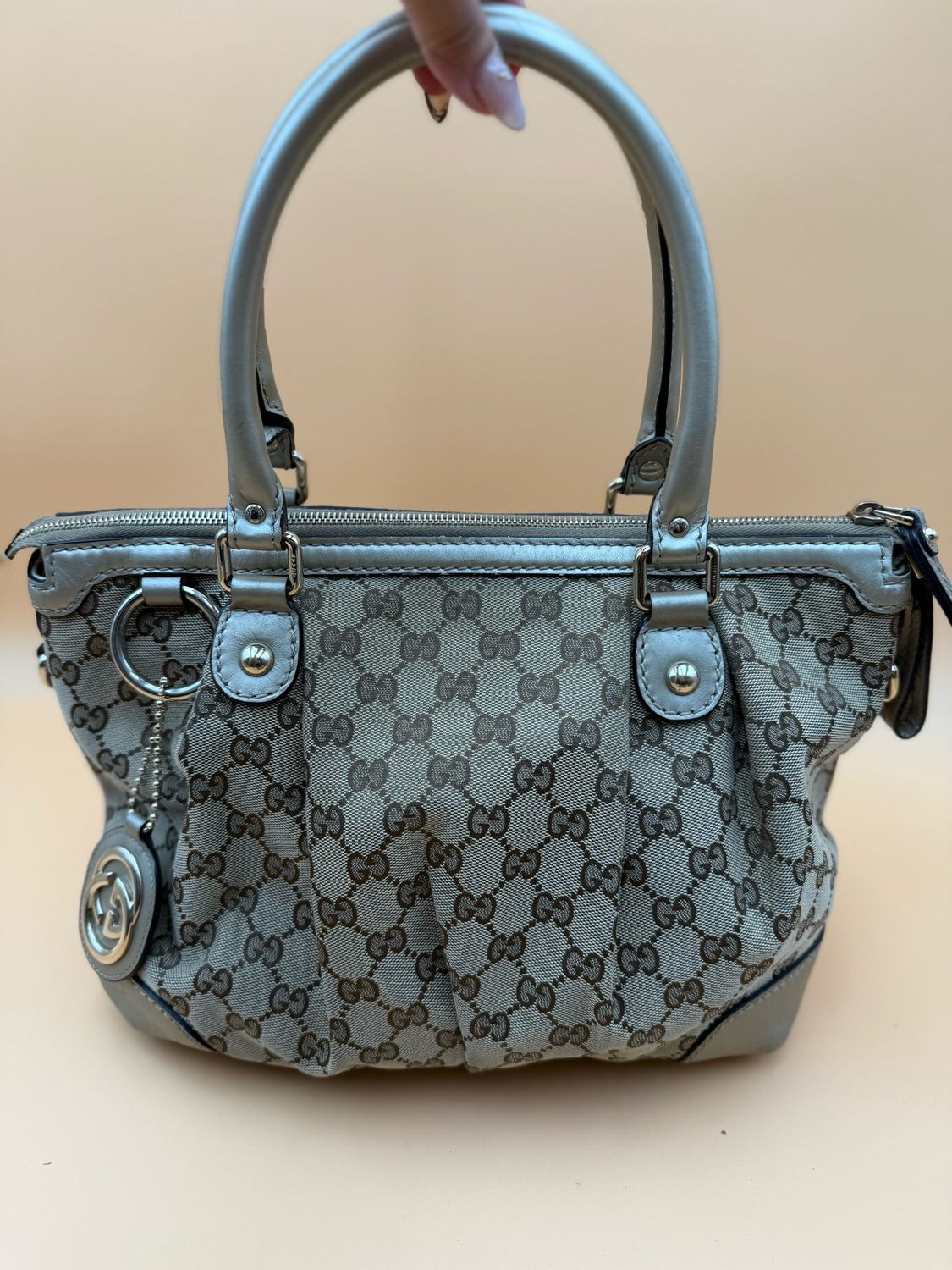 Gucci Monogram Canvas Sukey Tote Shoulder Medium Gold