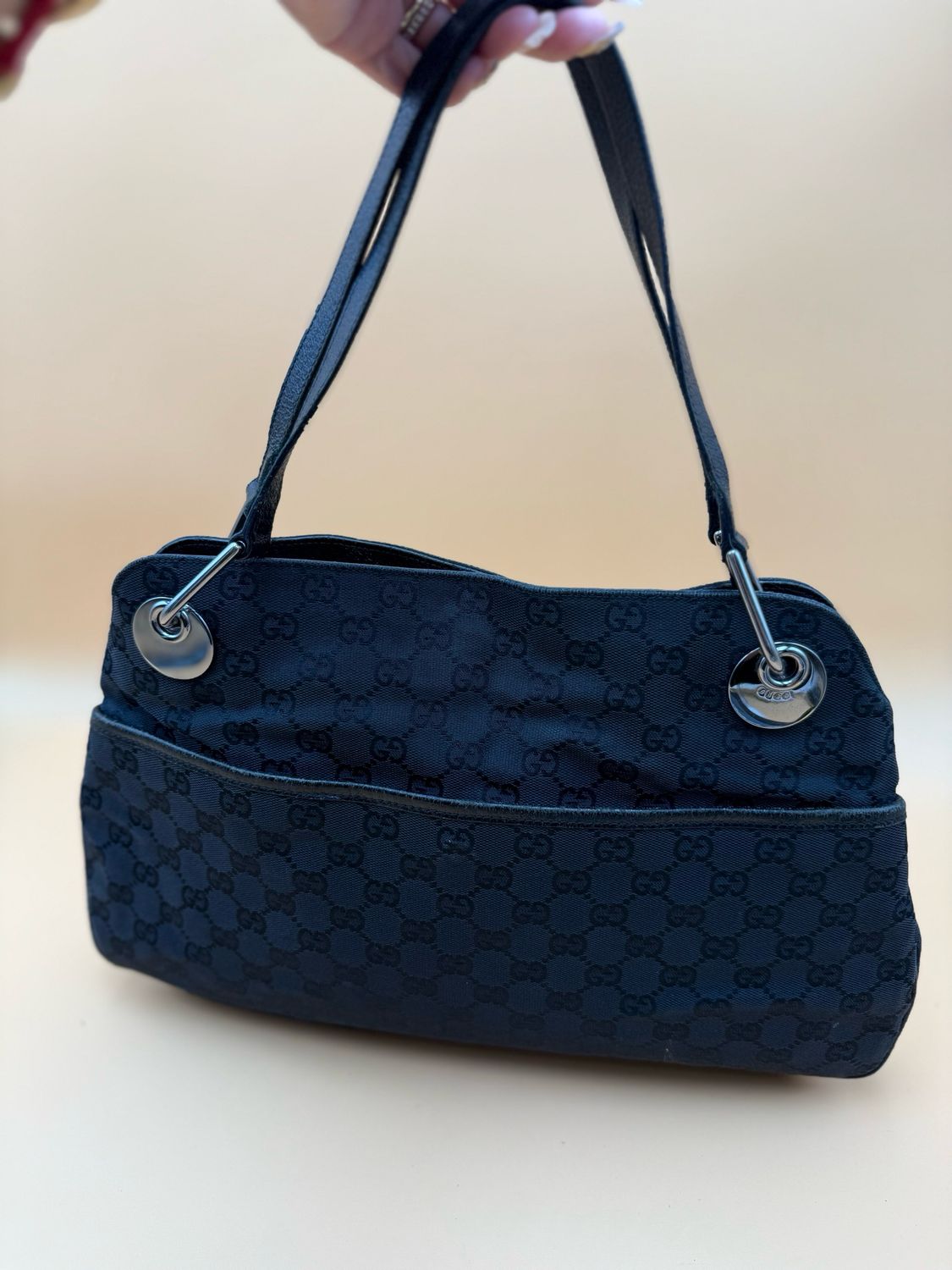 Gucci Canvas Eclipse Black Monogram Tote Shoulder Bag