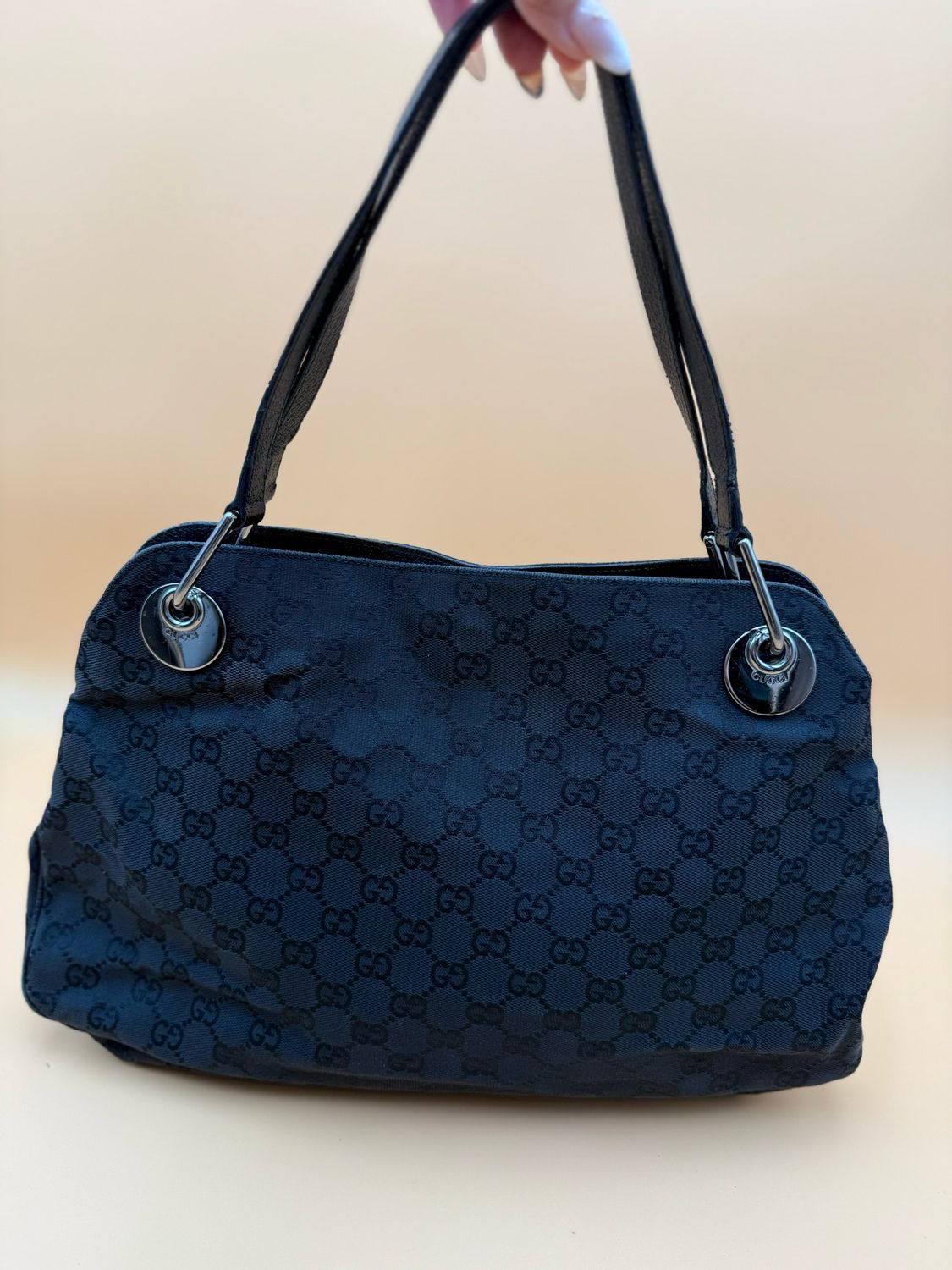 Gucci Canvas Eclipse Black Monogram Tote Shoulder Bag
