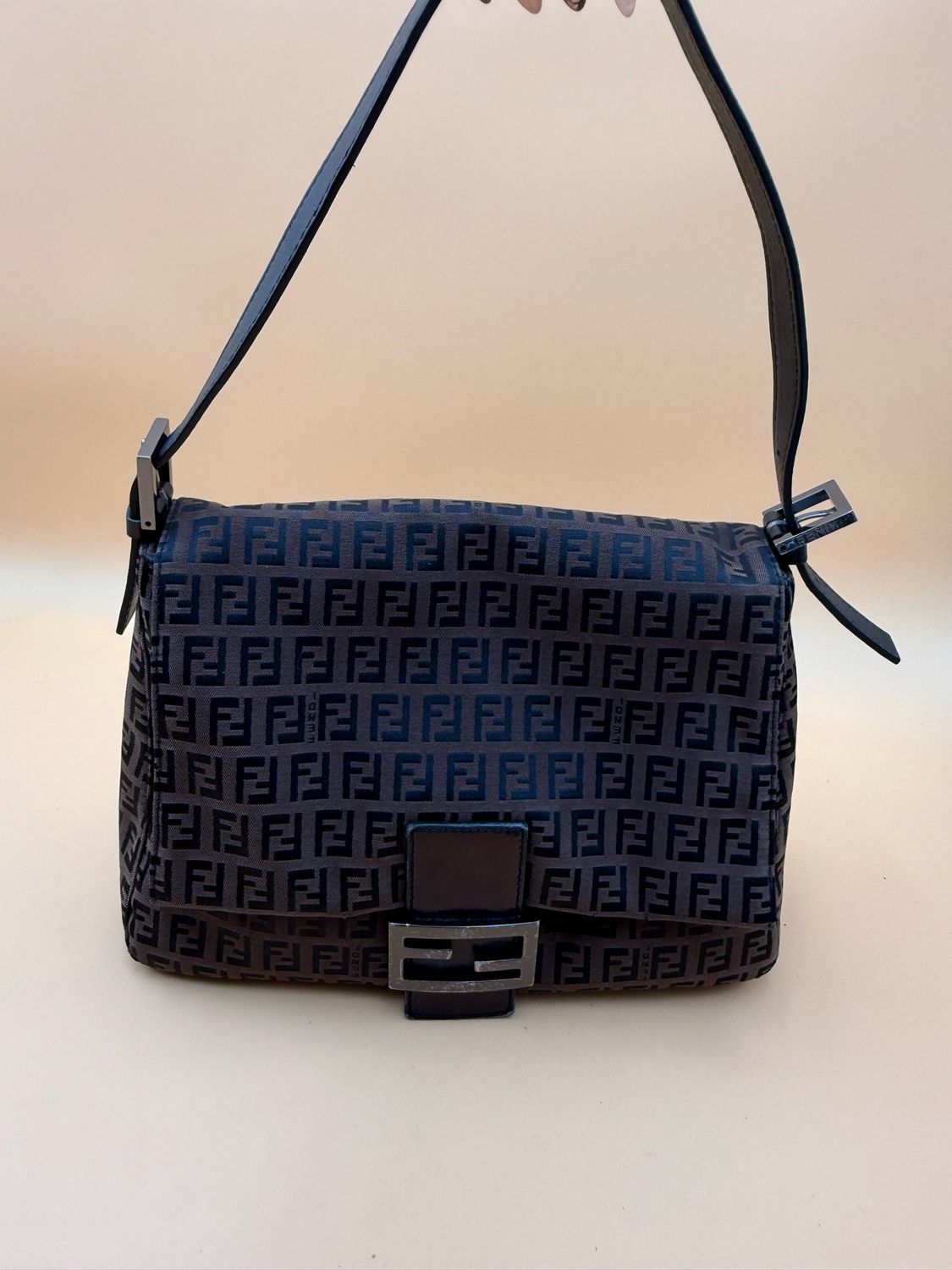 Fendi Zucca Mama Baguette Hobo Shoulder Flap Brown/Black