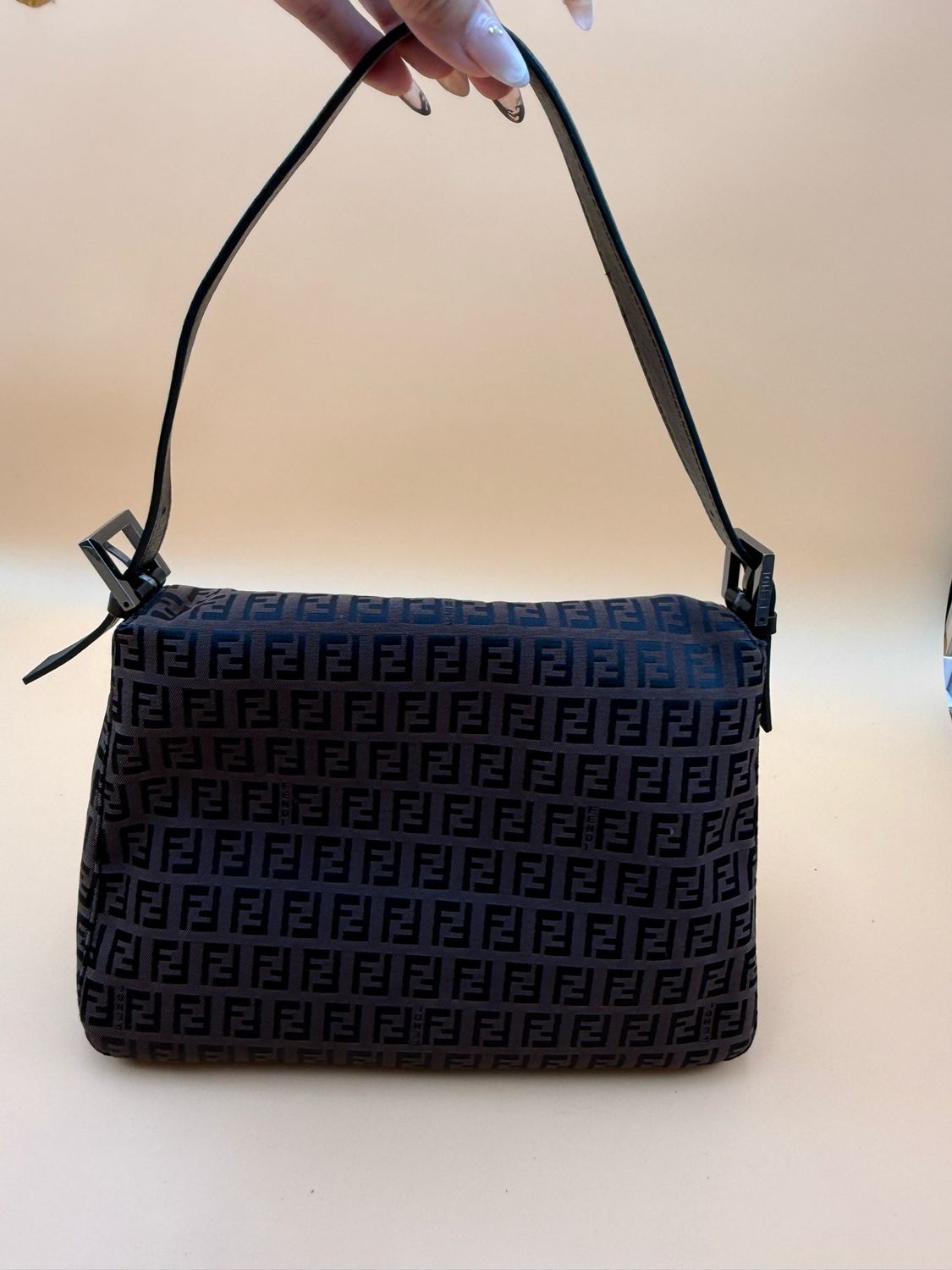 Fendi Zucca Mama Baguette Hobo Shoulder Flap Brown/Black