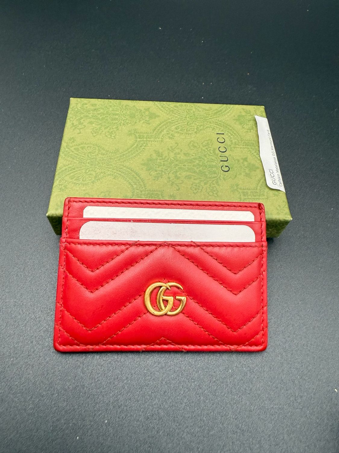 Gucci Marmont Hibiscus Red Bundle Chevron Calfskin Crossbody Small With Card Holder Bundle