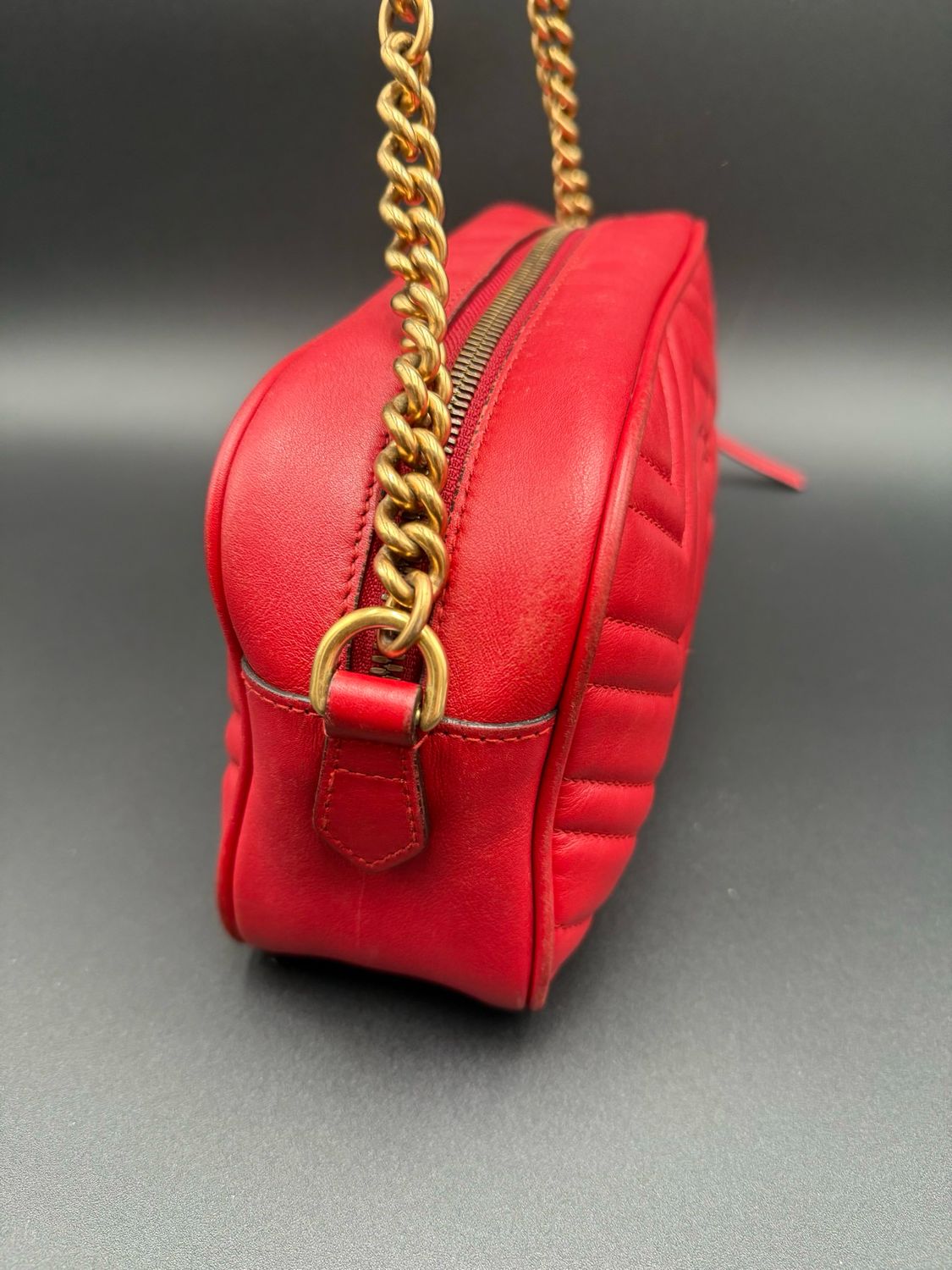 Gucci Marmont Hibiscus Red Bundle Chevron Calfskin Crossbody Small With Card Holder Bundle