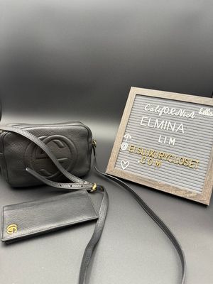 Gucci Soho Disco Camera Bag Pebbled Leather Black With Wallet Long Flap Bundle