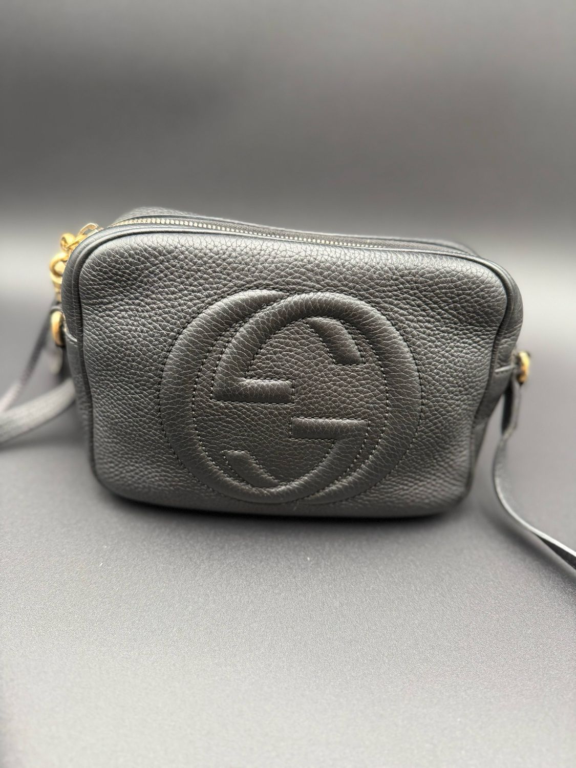 Gucci Soho Disco Camera Bag Pebbled Leather Black With Wallet Long Flap Bundle