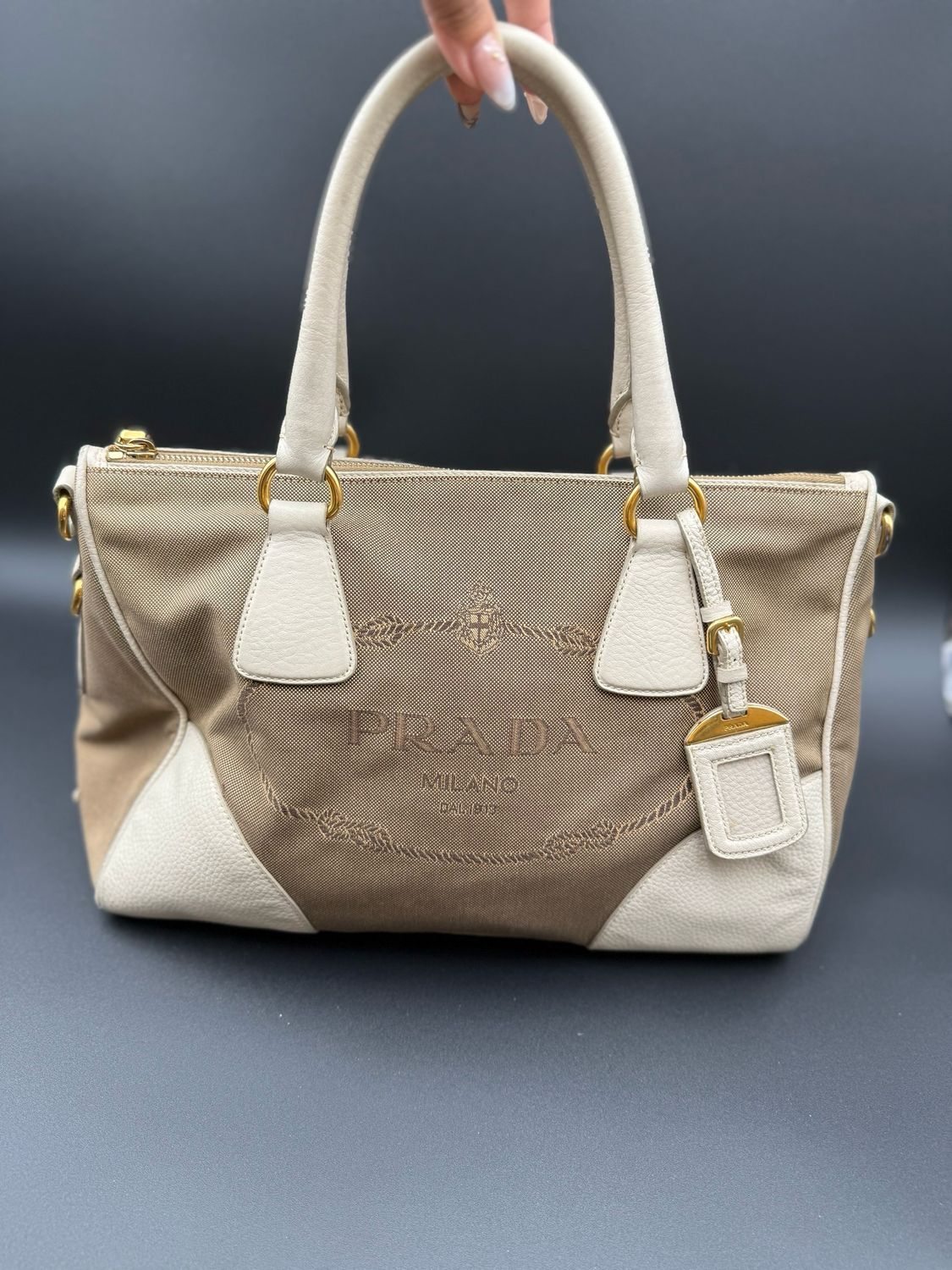 Prada Jacquard Canapa Canvas Tote Shoulder