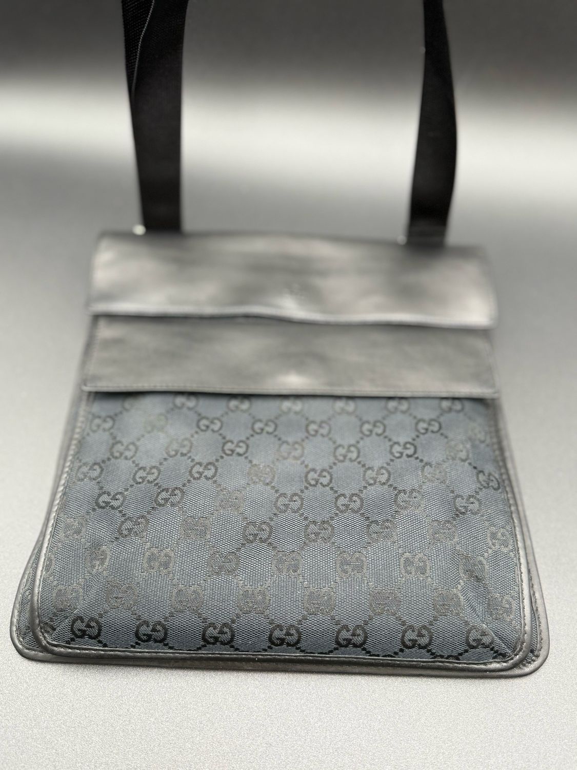 Gucci Monogram Canvas Messenger Double Pocket Crossbody