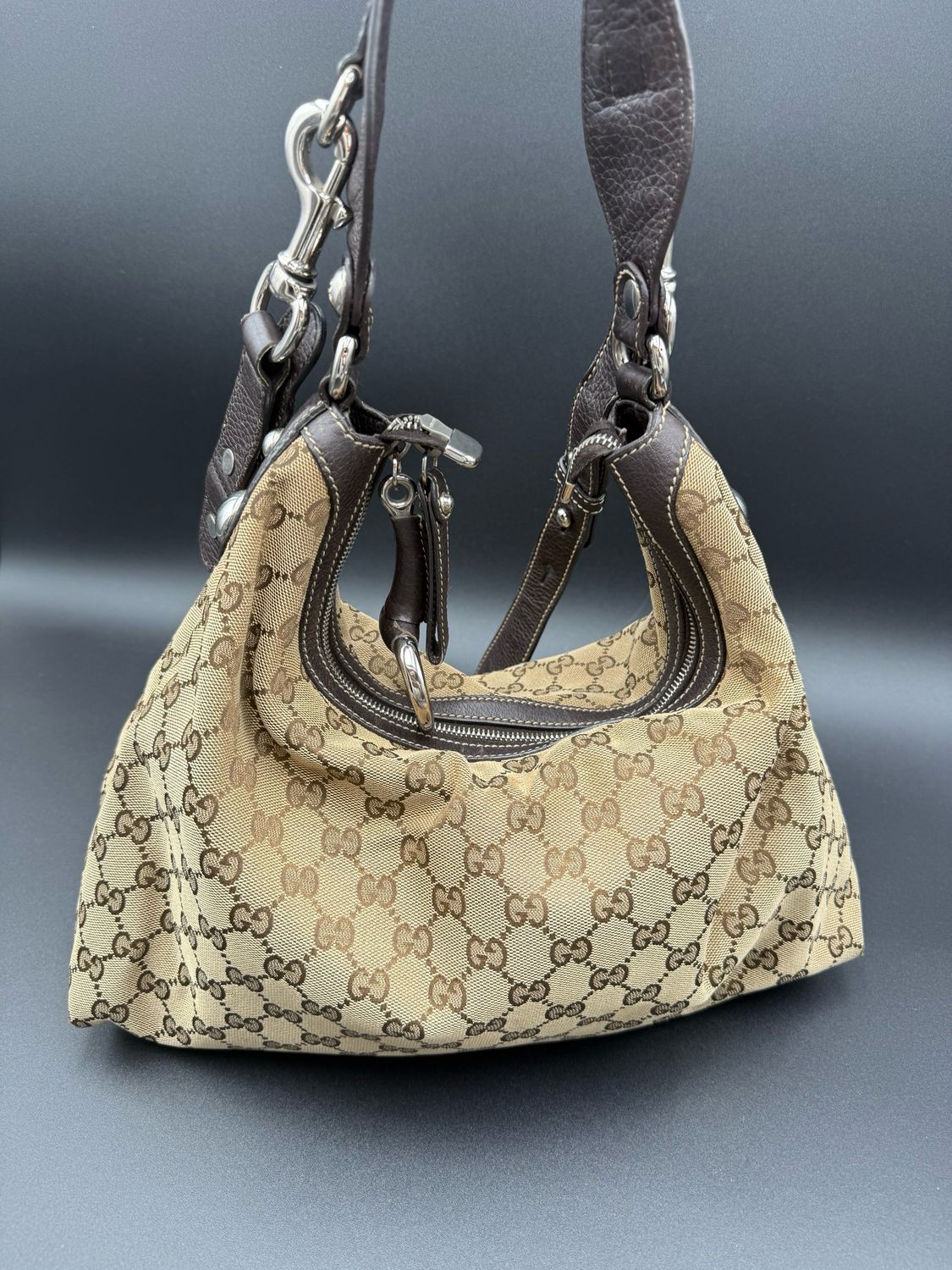 Gucci Monogram Canvas Icon Bit Medium Shoulder Sling
