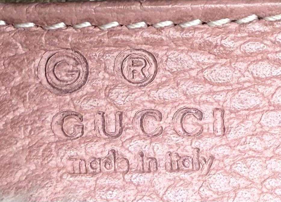 Gucci Pebbled Leather Pink Dollar Interlocking G Messenger Crossbody