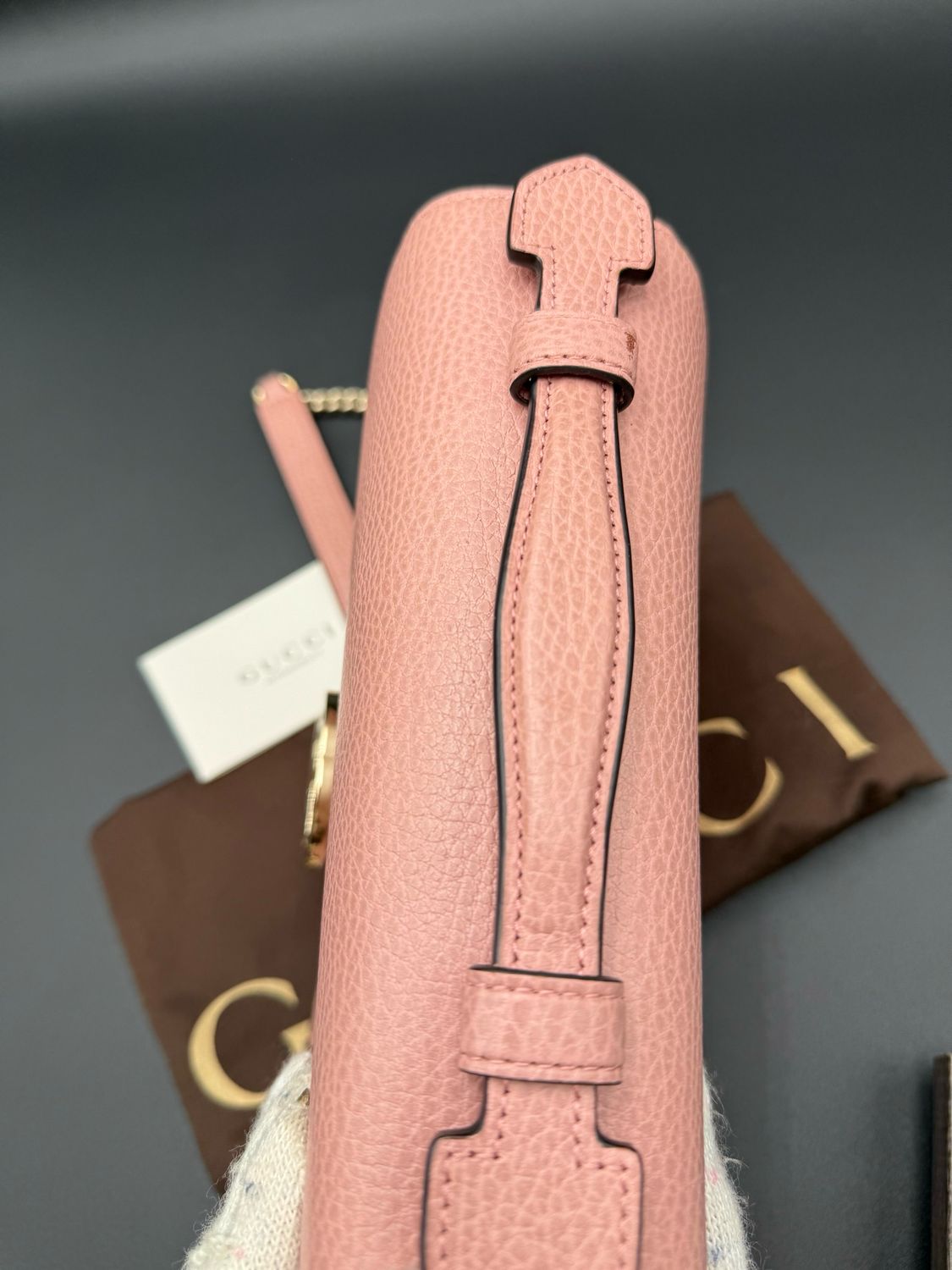 Gucci Pebbled Leather Pink Dollar Interlocking G Messenger Crossbody