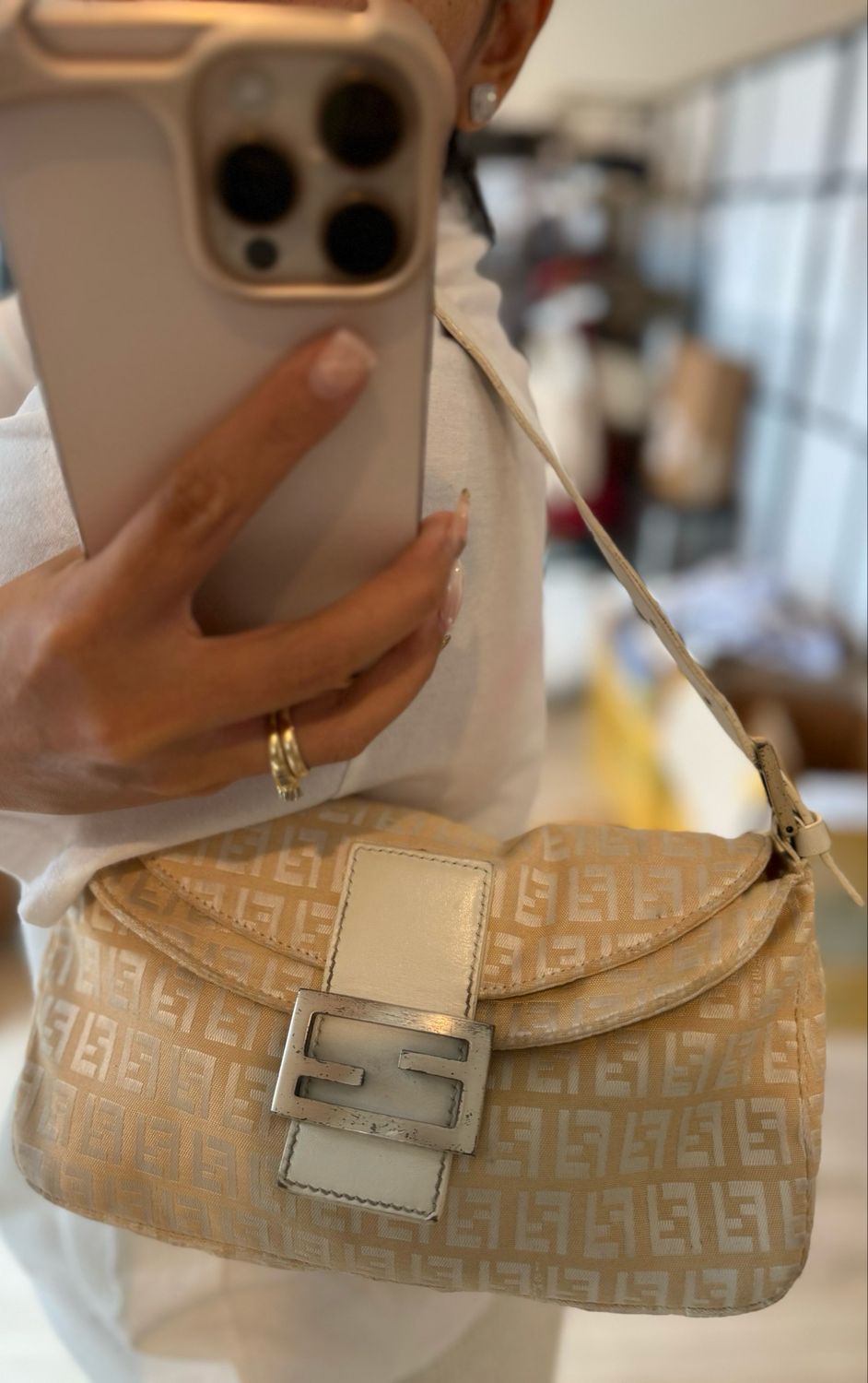 Fendi Zucca Baguette Double Flap Shoulder Hobo