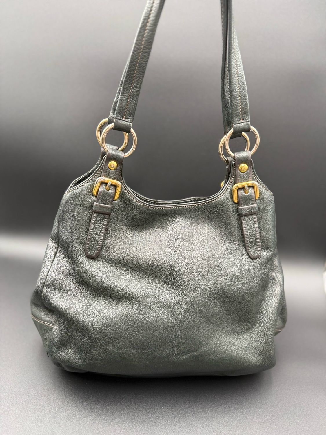 Prada Vitello Daino Tote Medium Shoulder Bag Dark Green