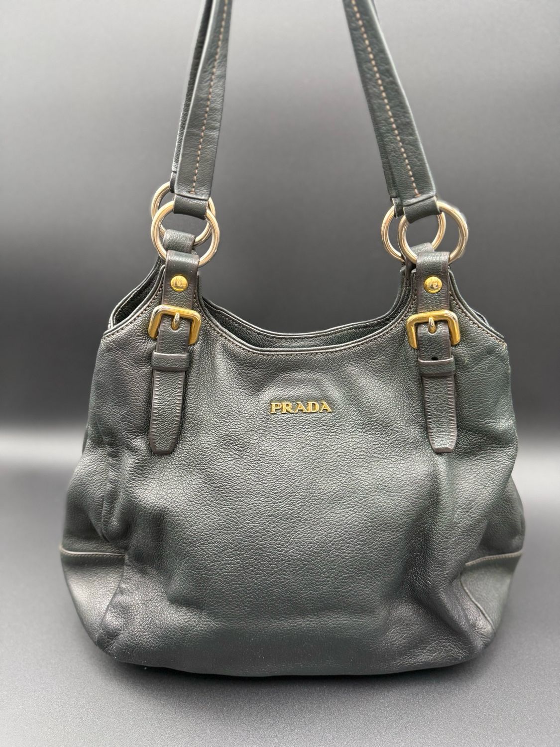 Prada Vitello Daino Tote Medium Shoulder Bag Dark Green