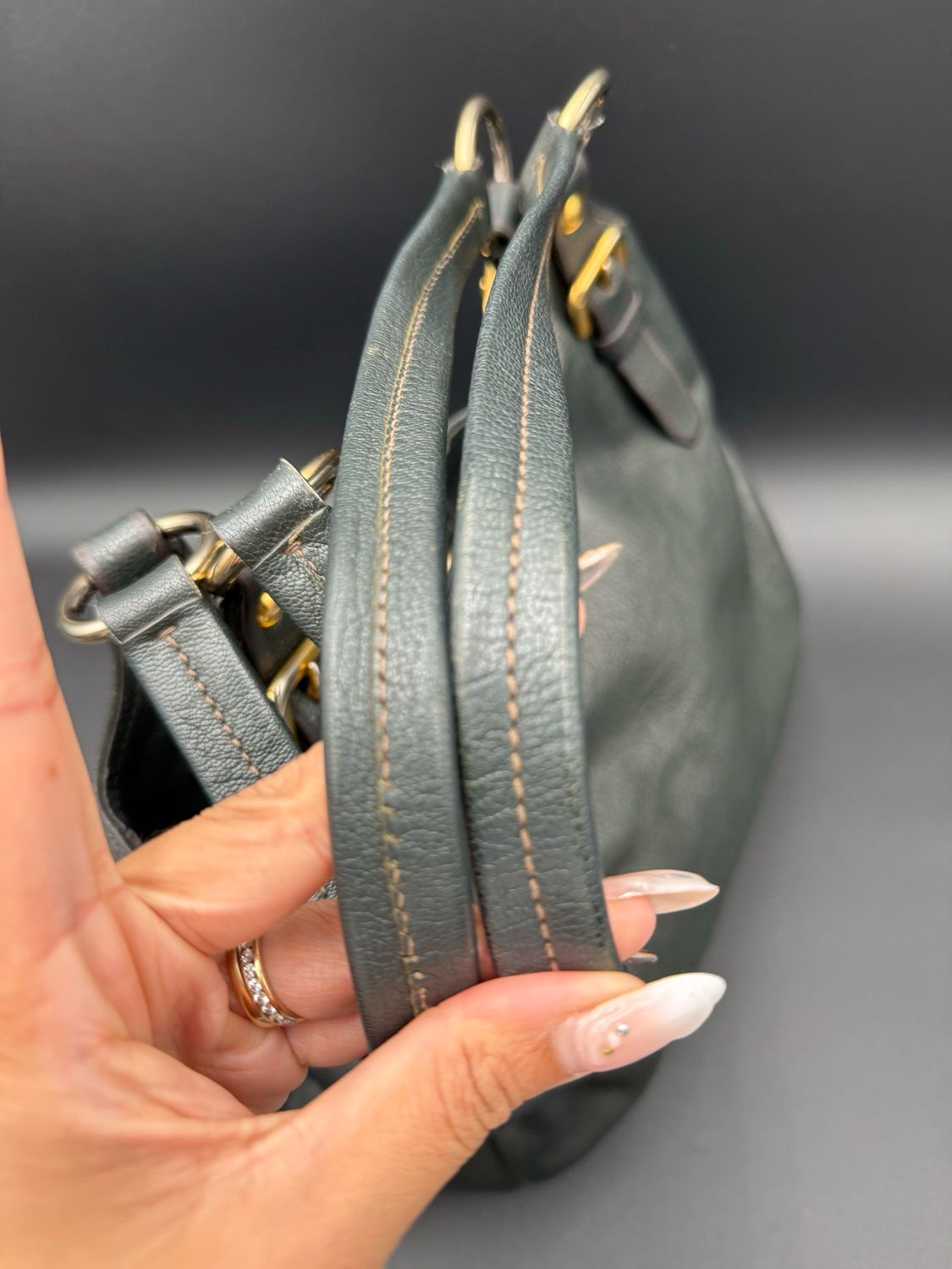 Prada Vitello Daino Tote Medium Shoulder Bag Dark Green