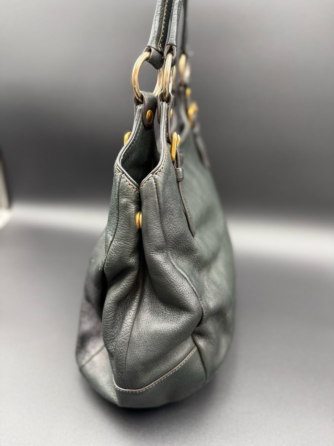 Prada Vitello Daino Tote Medium Shoulder Bag Dark Green