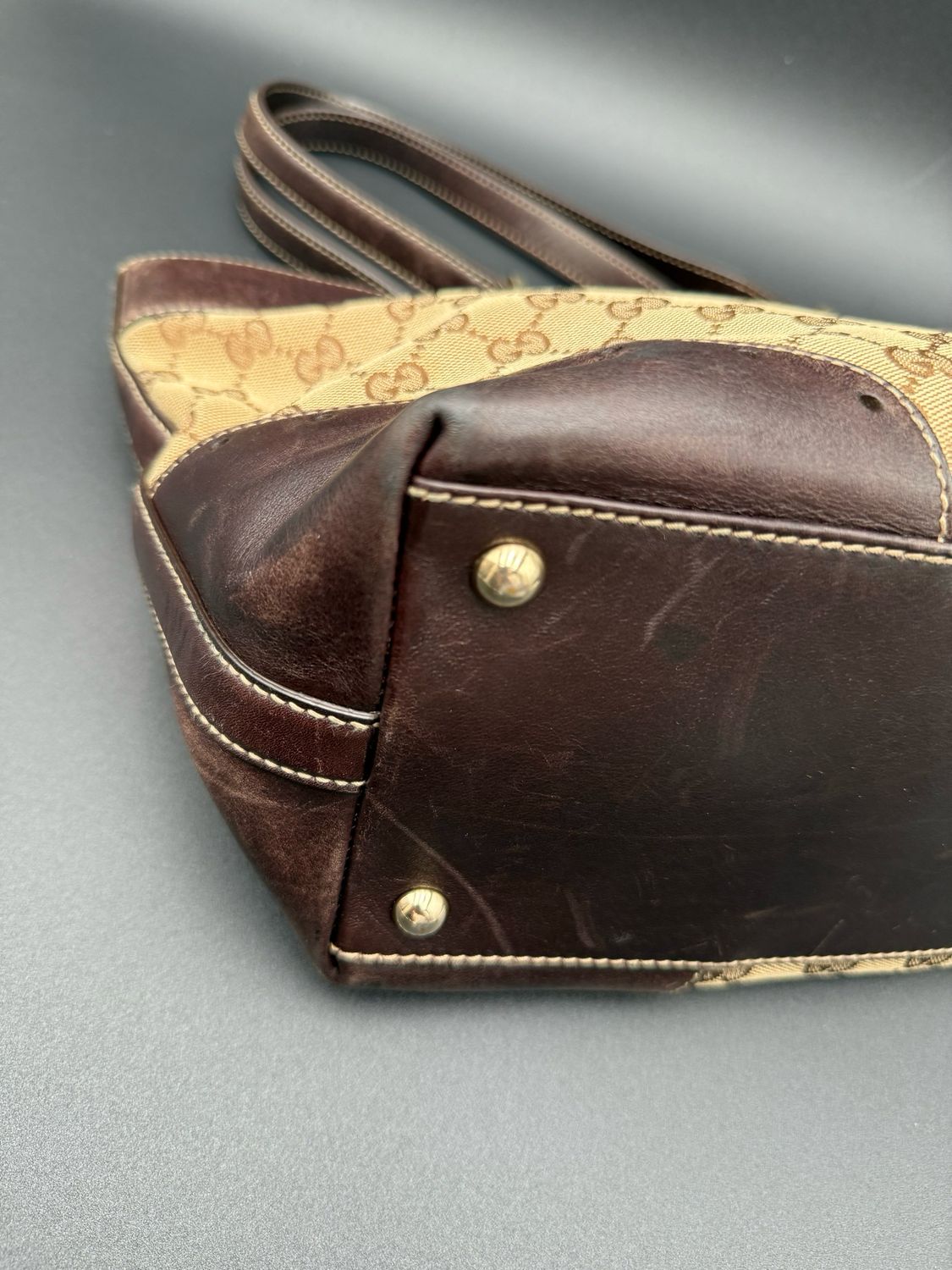 Gucci Monogram Canvas Punch Tote Zipper Shoulder Bag