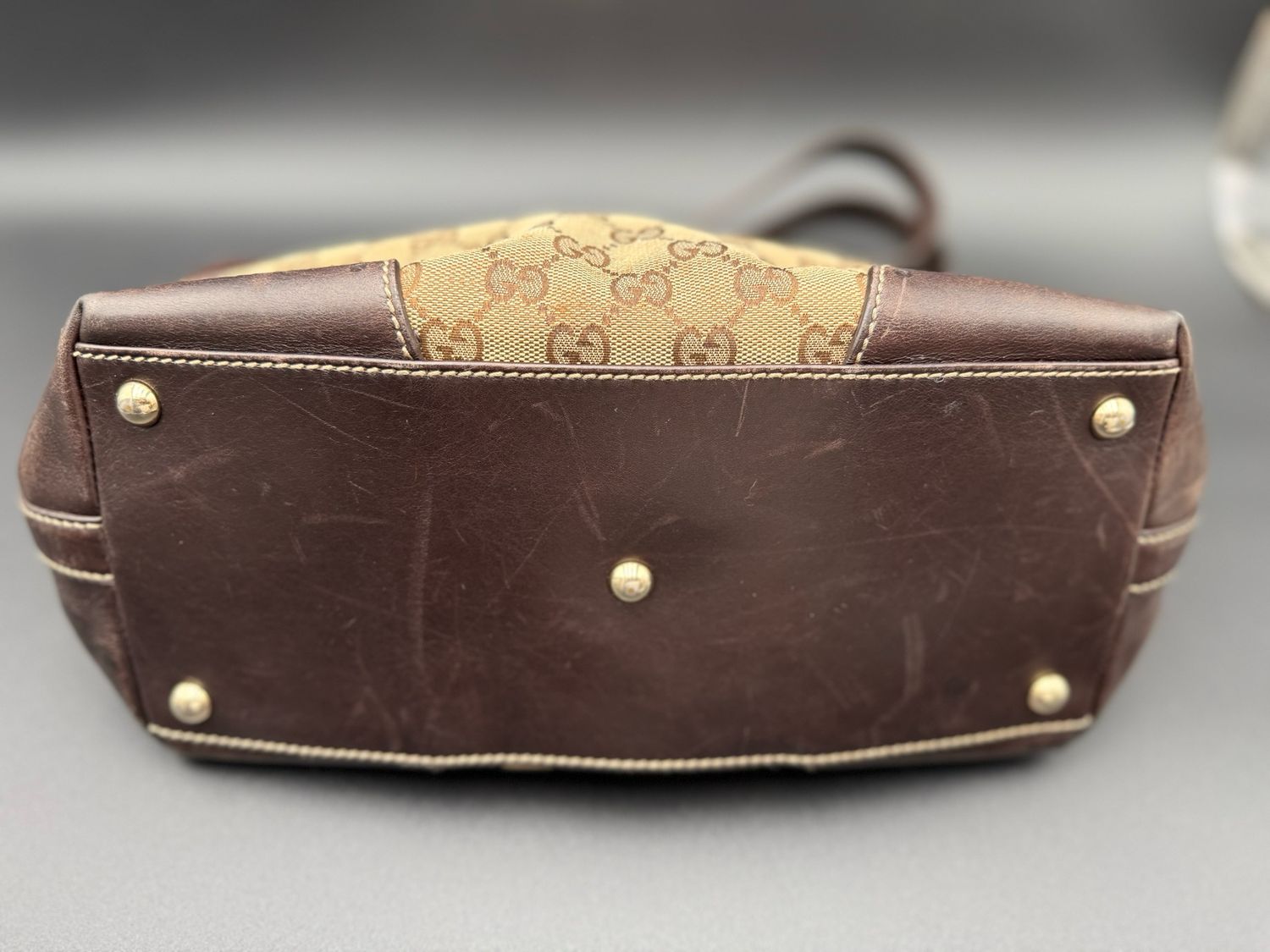 Gucci Monogram Canvas Punch Tote Zipper Shoulder Bag