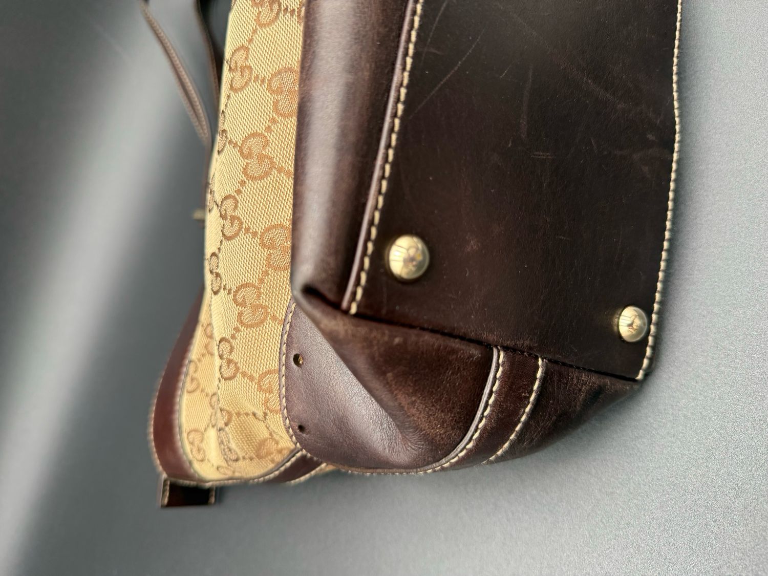 Gucci Monogram Canvas Punch Tote Zipper Shoulder Bag