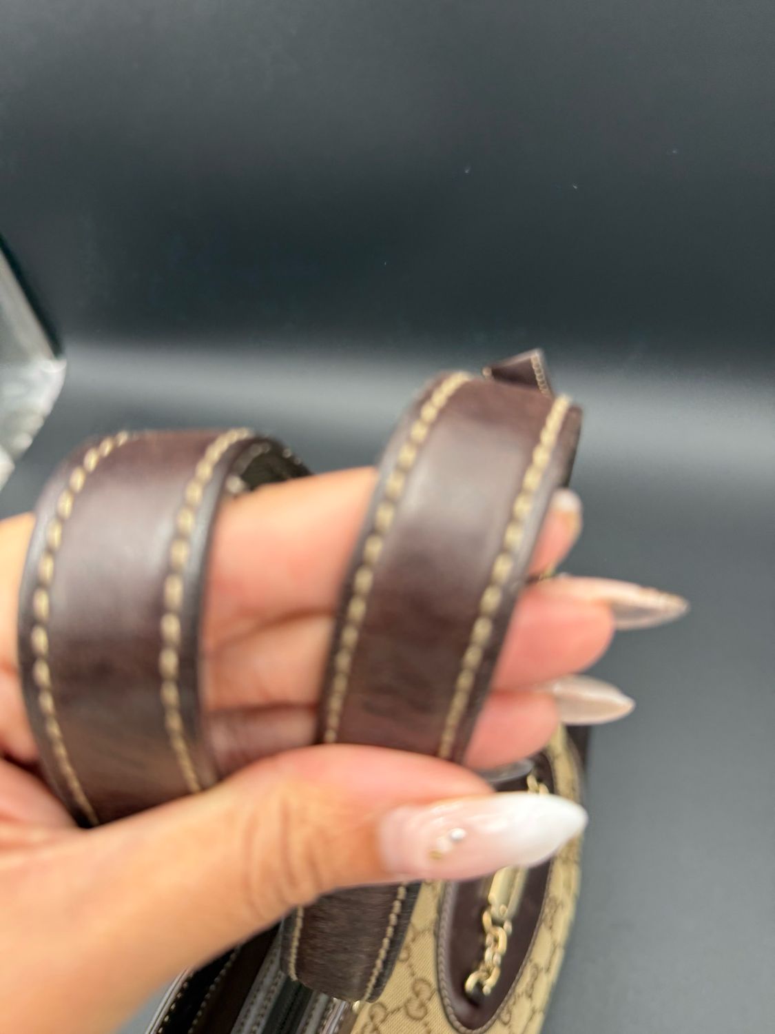 Gucci Monogram Canvas Punch Tote Zipper Shoulder Bag