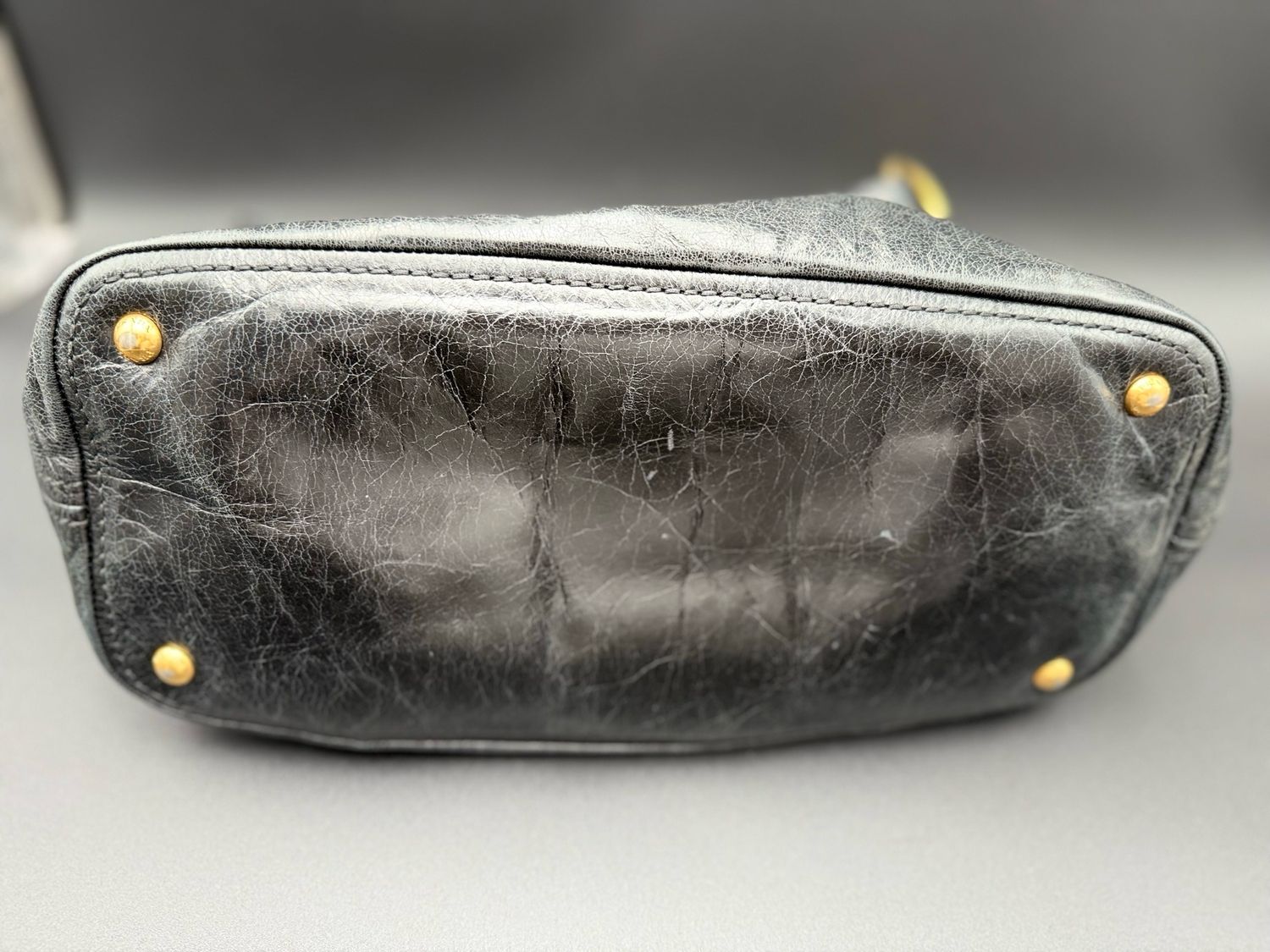 Prada Vitello Shine Hobo Pushlock Leather Shoulder Black Large