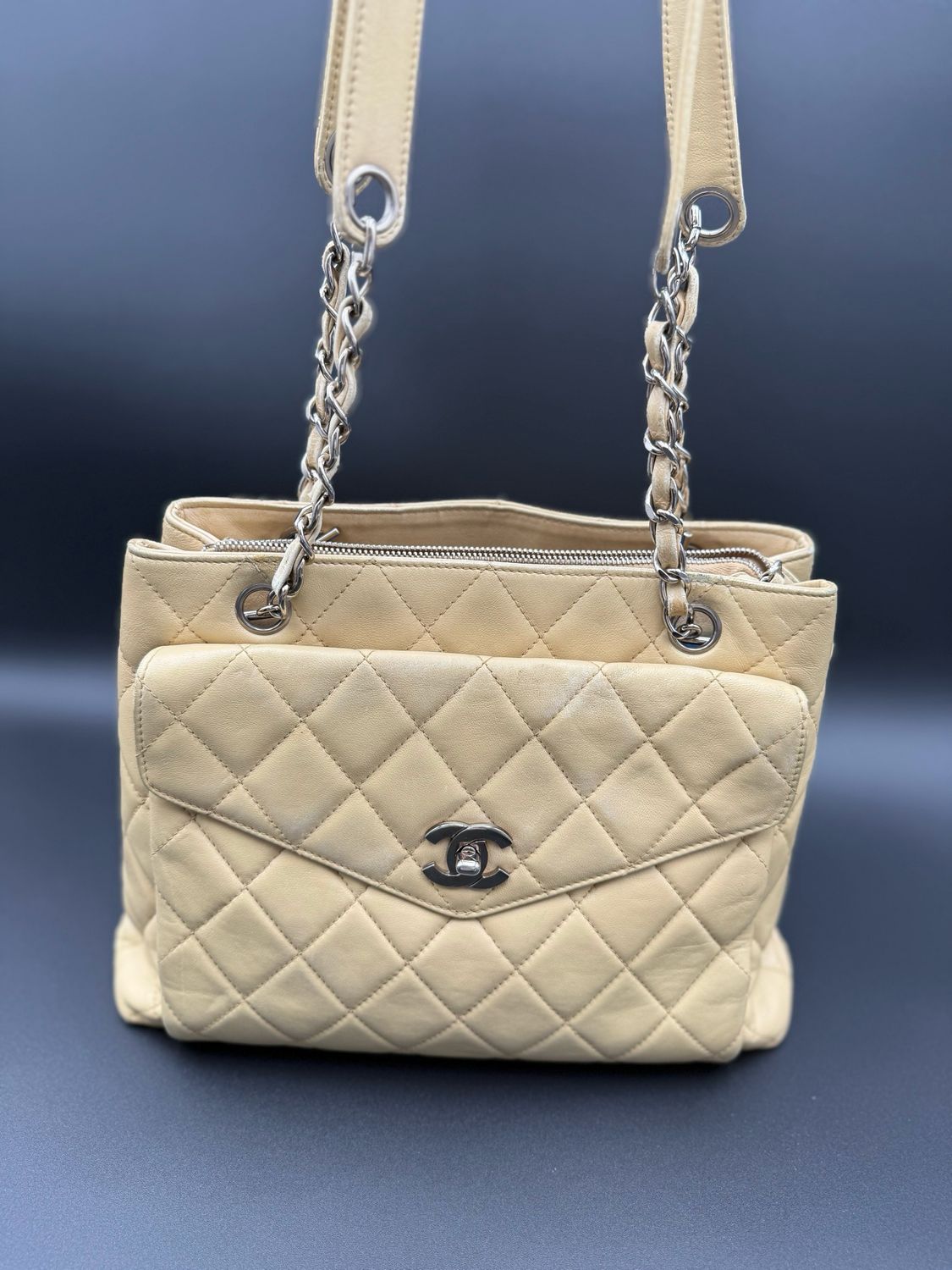 Chanel Lambskin Quilted Vintage Tote Front Pocket