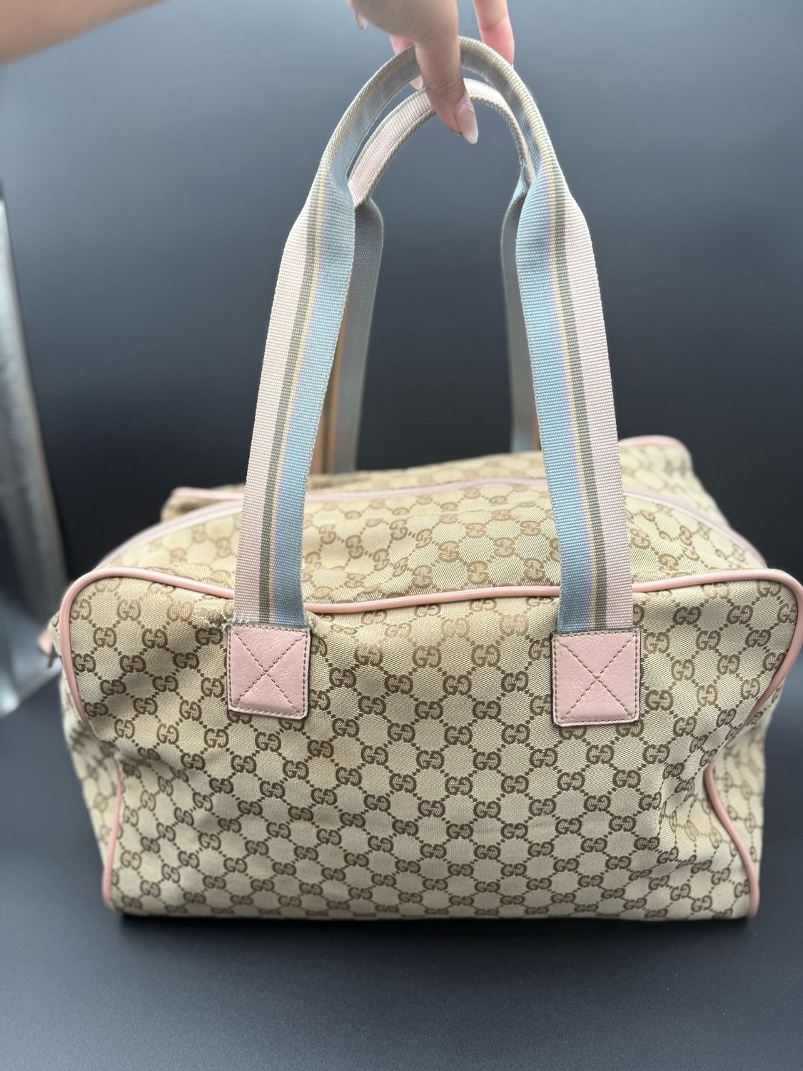 Gucci Canvas Travel Duffle Carry On Web Strap