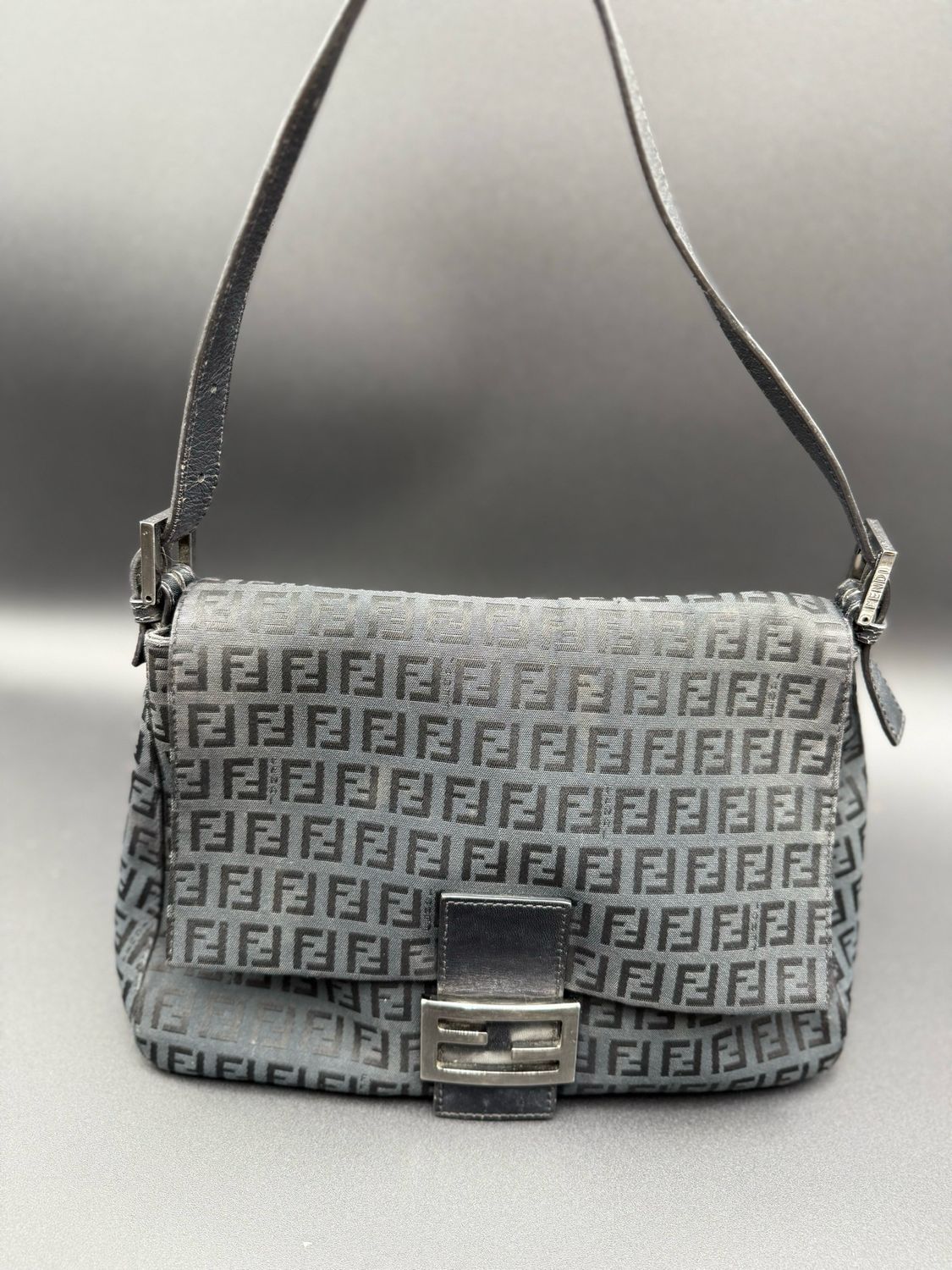 Fendi Zucca Mama Baguette Shoulder Hobo Black