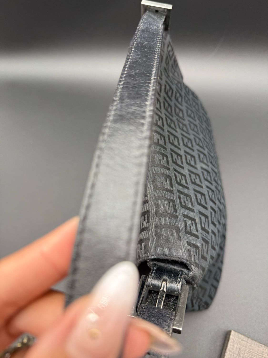 Fendi Zucca Mama Baguette Shoulder Hobo Black