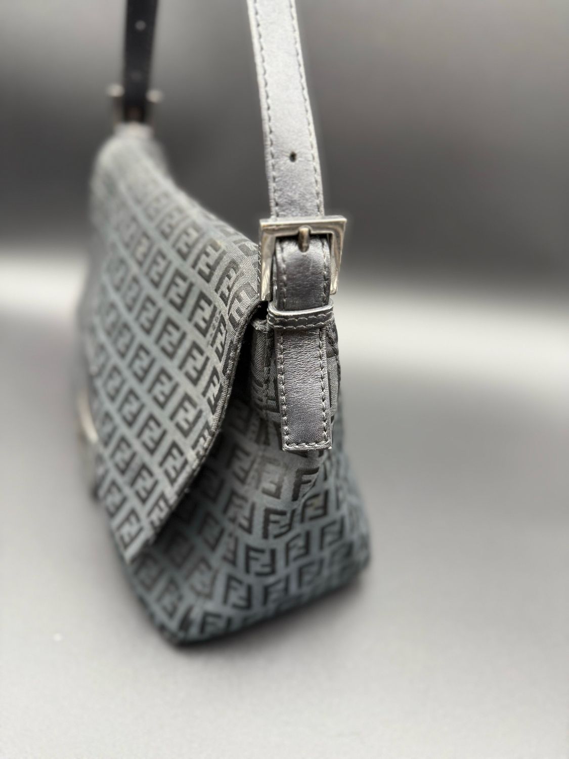 Fendi Zucca Mama Baguette Shoulder Hobo Black