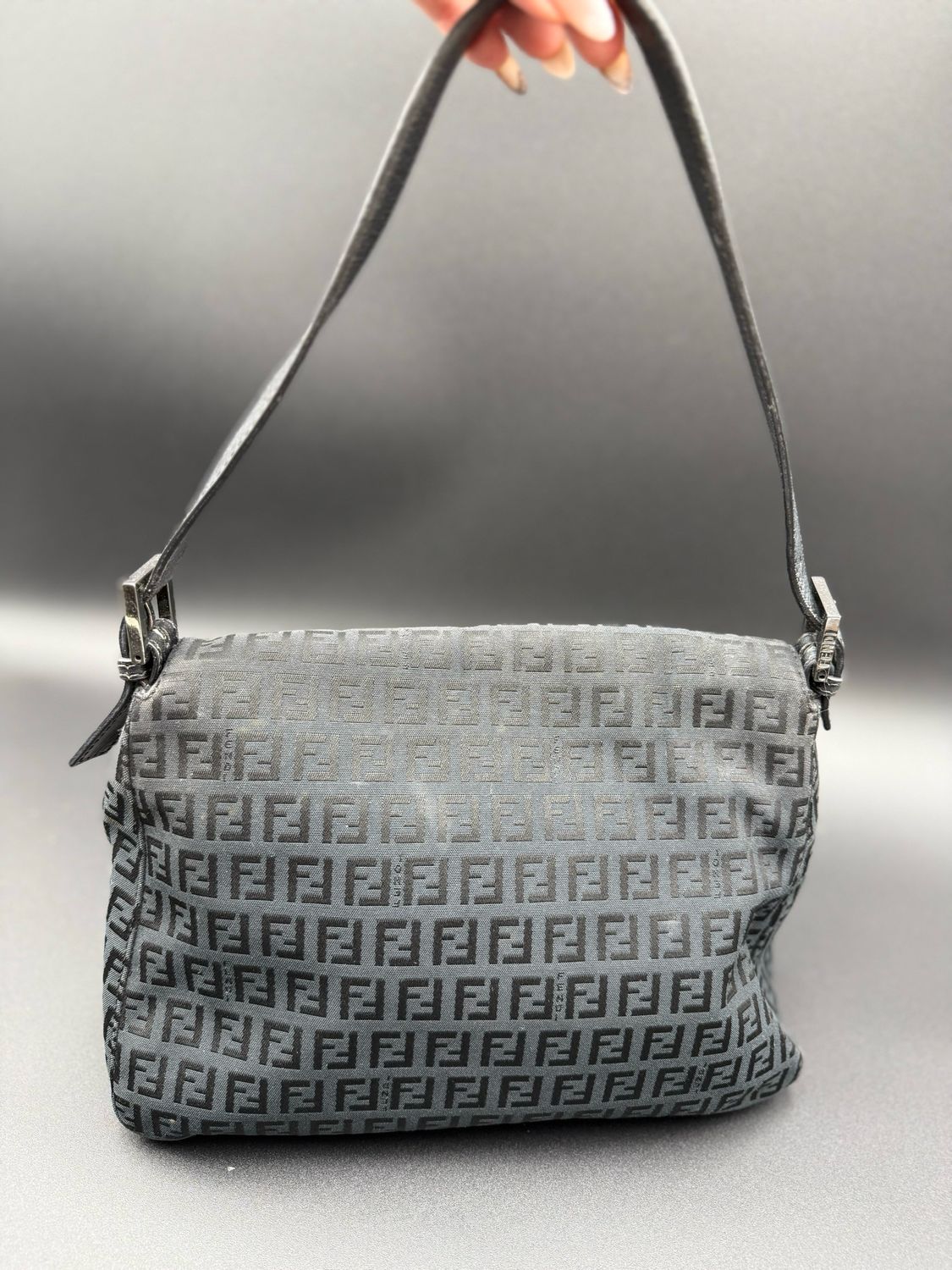 Fendi Zucca Mama Baguette Shoulder Hobo Black