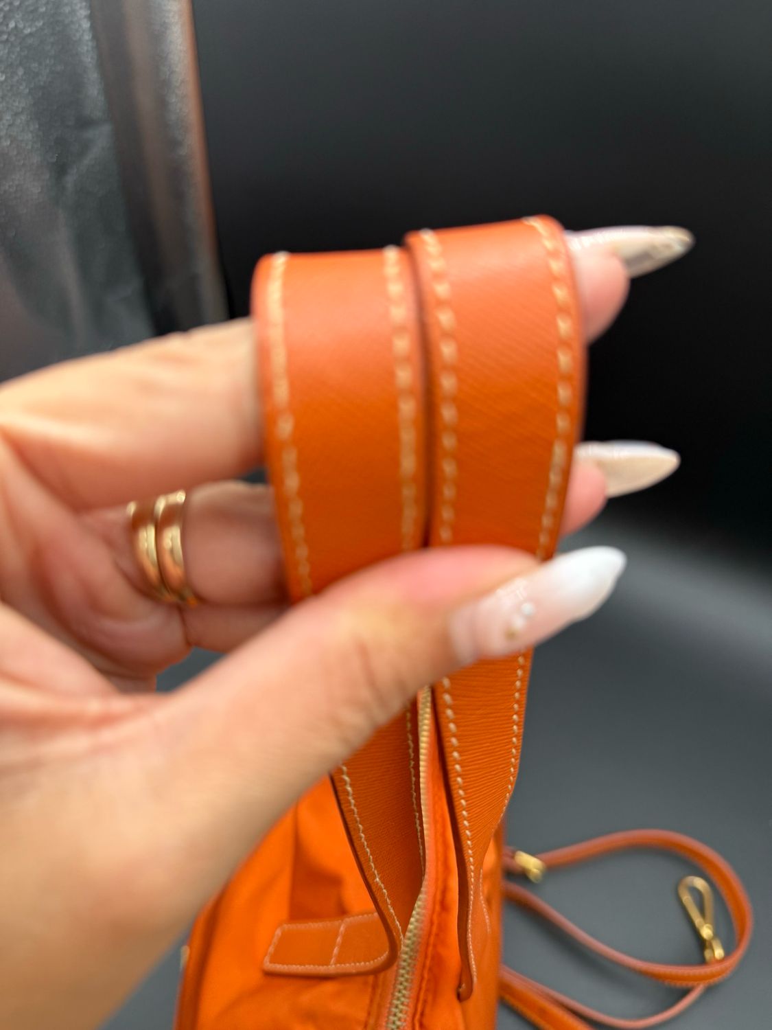 Prada Saffiano Tessuto Nylon Crossbody Messenger Papaya Coral