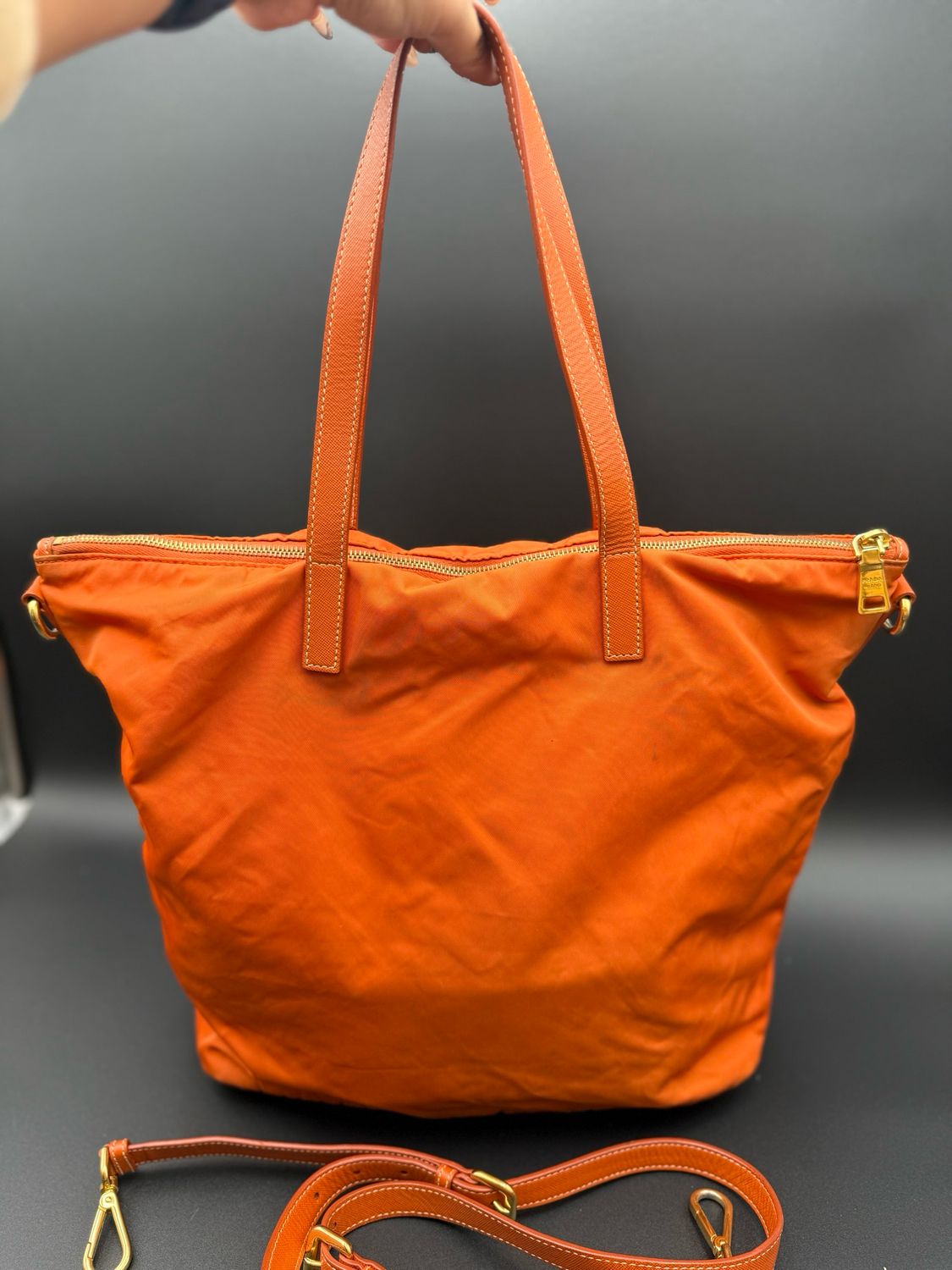 Prada Saffiano Tessuto Nylon Crossbody Messenger Papaya Coral