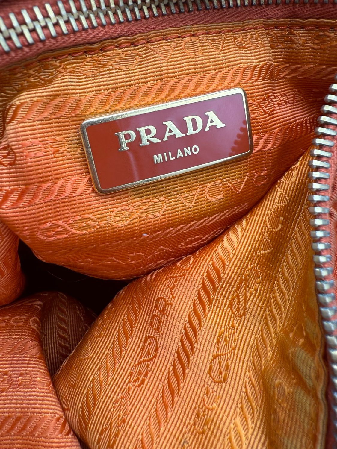 Prada Saffiano Tessuto Nylon Crossbody Messenger Papaya Coral