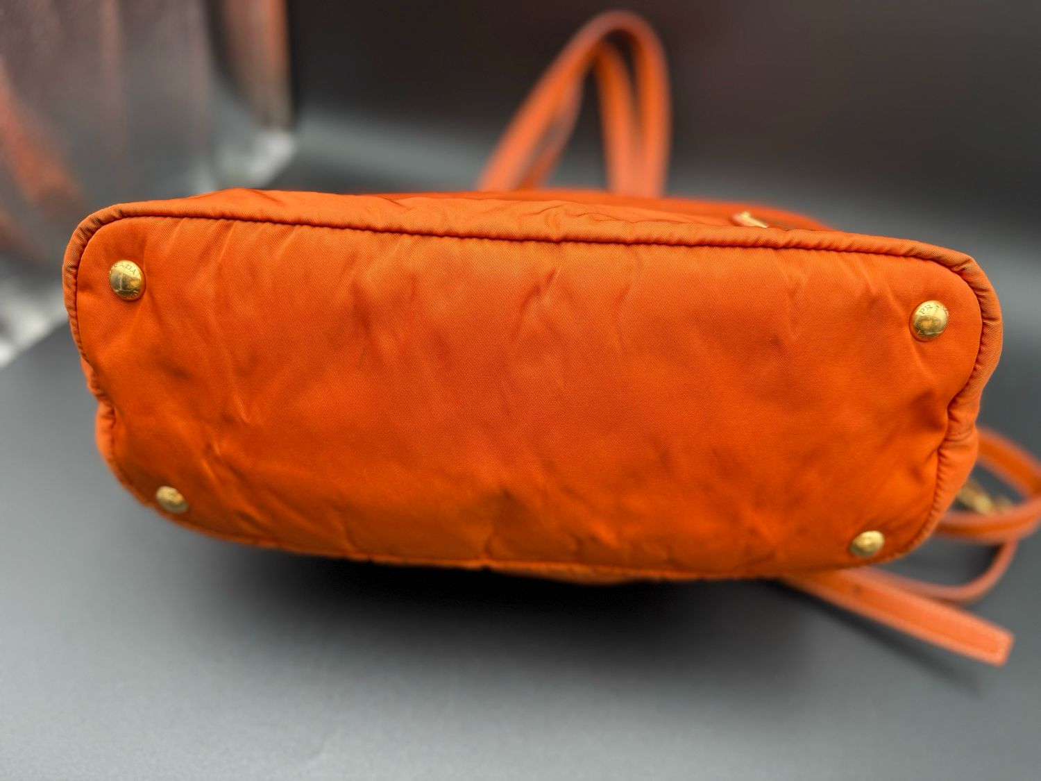 Prada Saffiano Tessuto Nylon Crossbody Messenger Papaya Coral