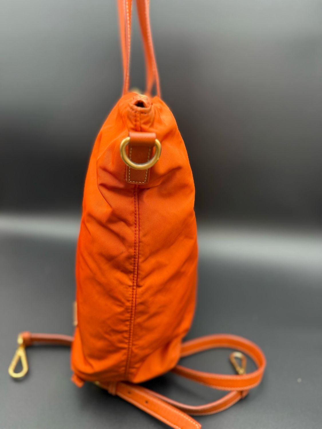 Prada Saffiano Tessuto Nylon Crossbody Messenger Papaya Coral