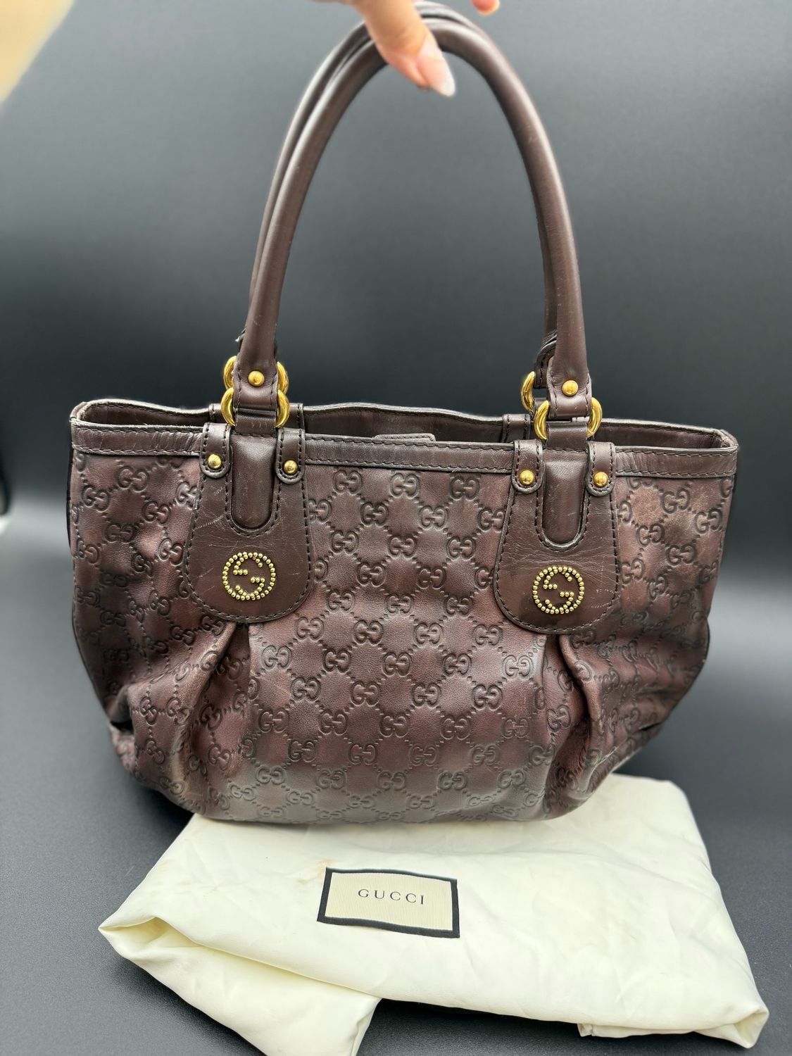 Gucci Guccissima Leather Scarlett Tote Dark Brown Shoulder Bag