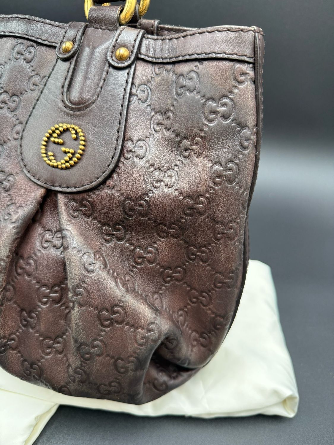 Gucci Guccissima Leather Scarlett Tote Dark Brown Shoulder Bag