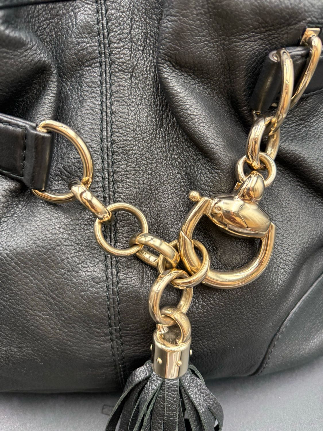 Gucci Hasler Sienna Medium Horsebit Pebbled Leather Tote Shoulder