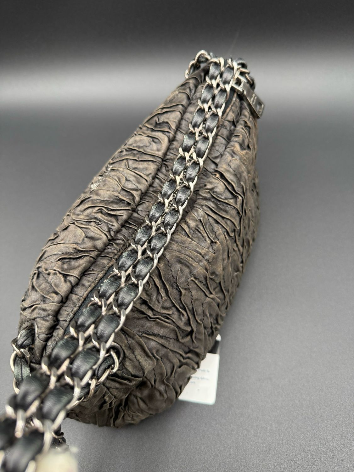 Prada Ruched Wrinkled Small Shoulder Tote Zipper Long Strap