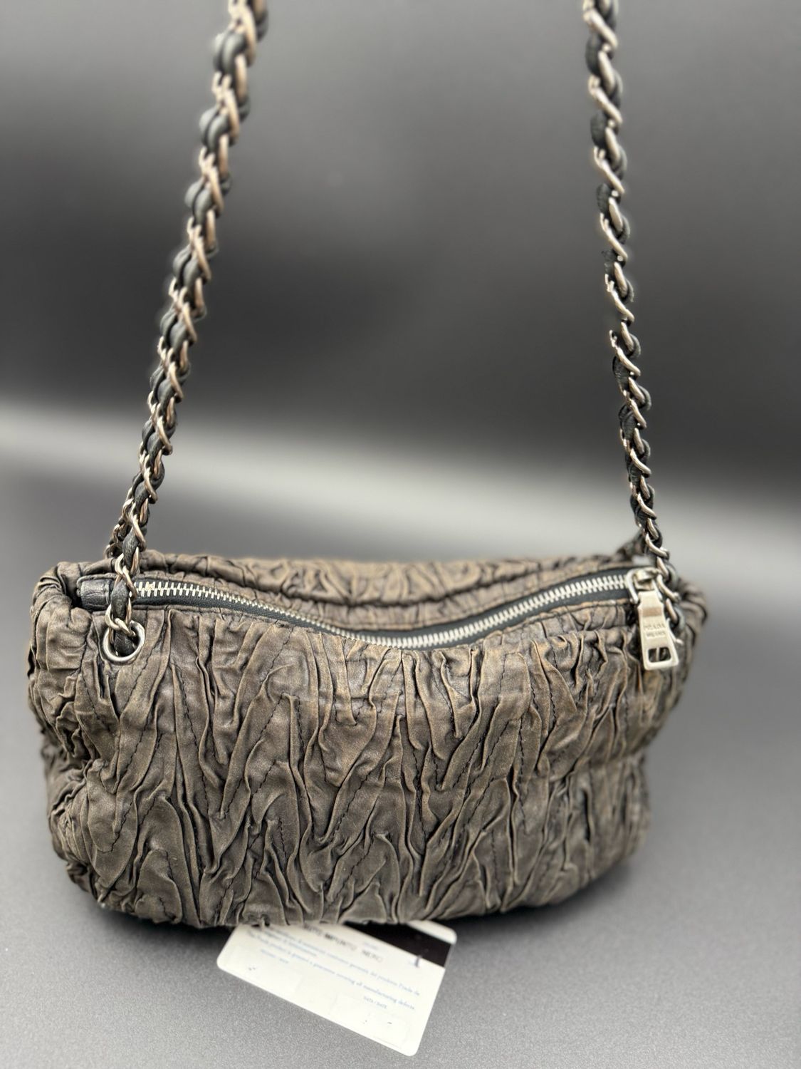 Prada Ruched Wrinkled Small Shoulder Tote Zipper Long Strap