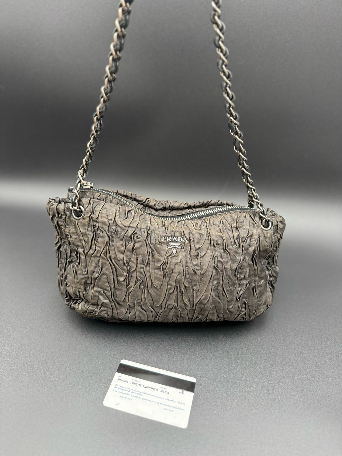 Prada Ruched Wrinkled Small Shoulder Tote Zipper Long Strap