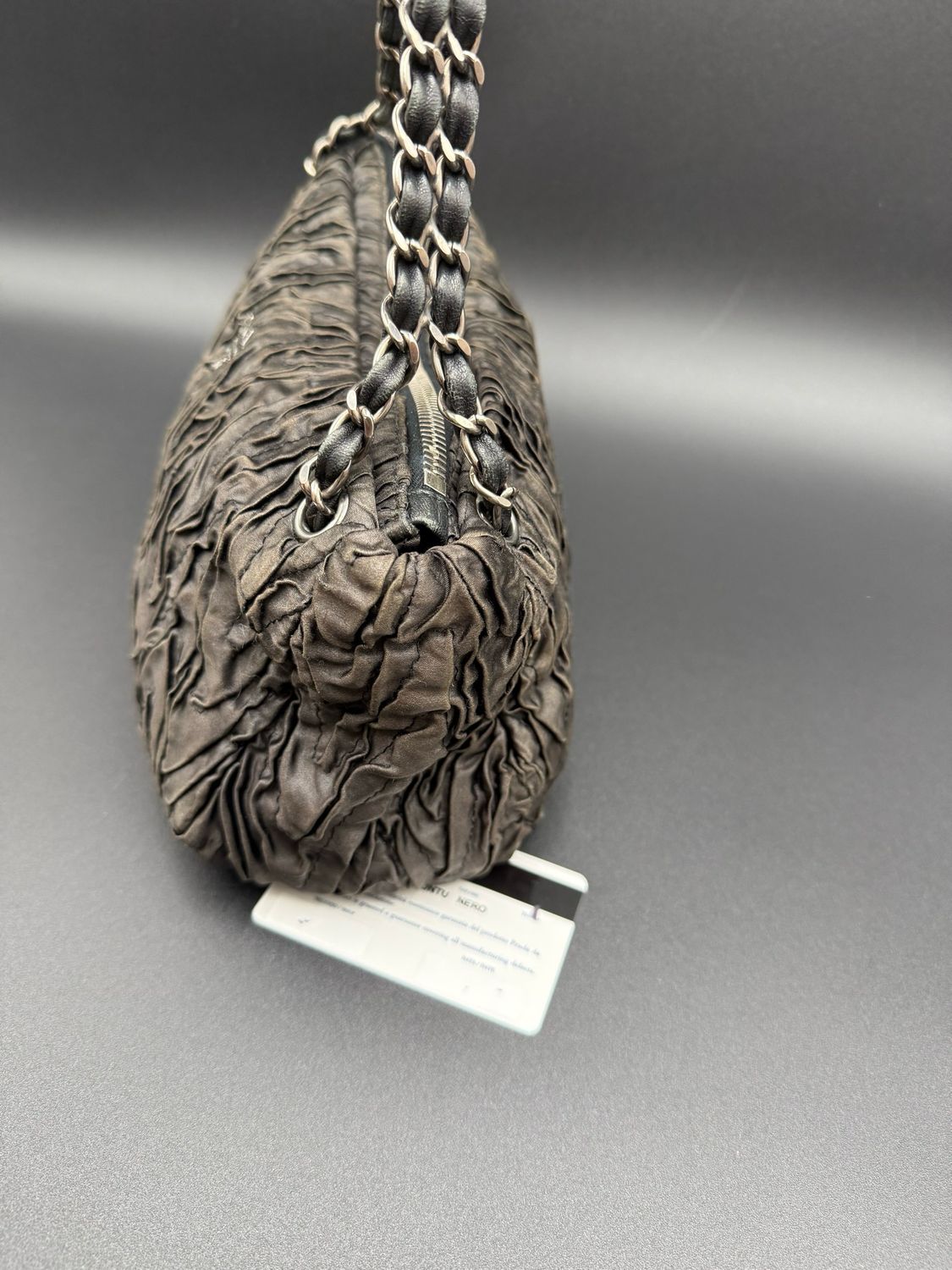 Prada Ruched Wrinkled Small Shoulder Tote Zipper Long Strap