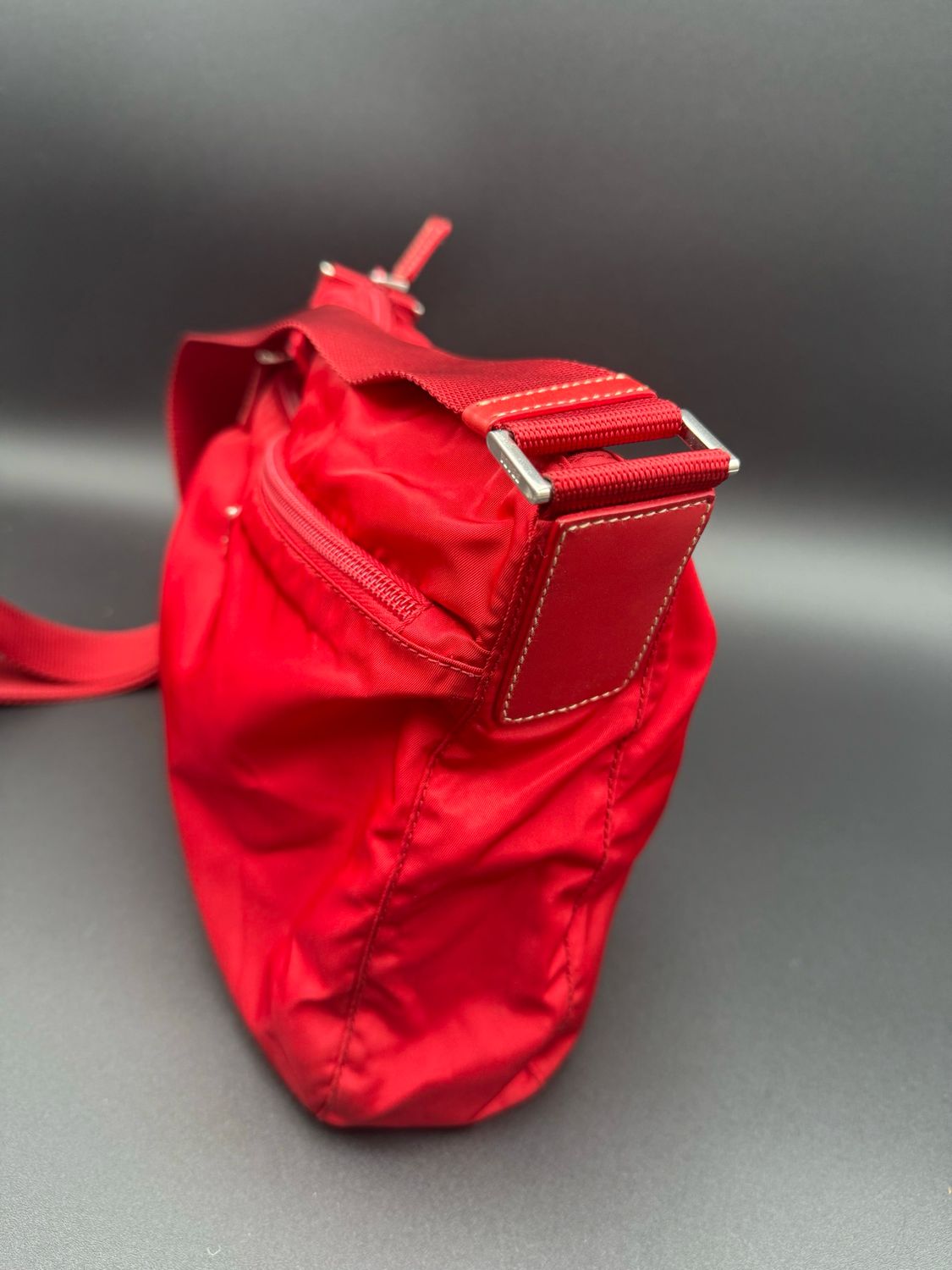 Prada Nylon Tessuto Front Zipper Messenger Tote Crossbody Red