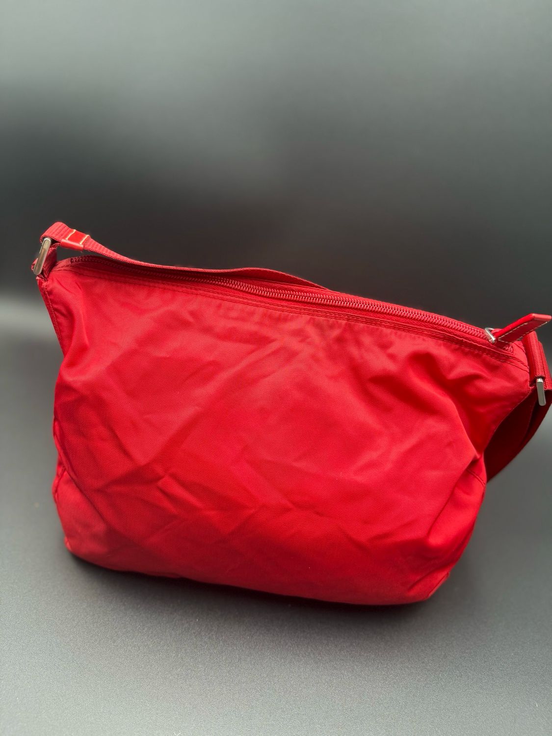 Prada Nylon Tessuto Front Zipper Messenger Tote Crossbody Red