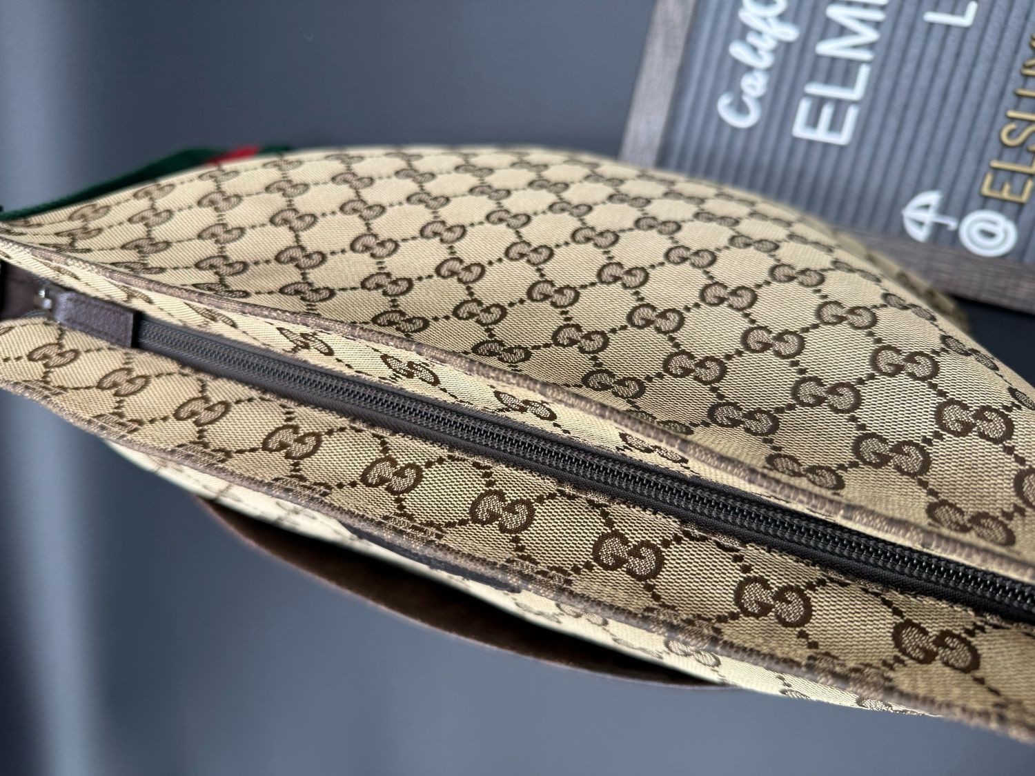 Gucci Monogram Web Strap Flat Messenger Canvas Crossbody